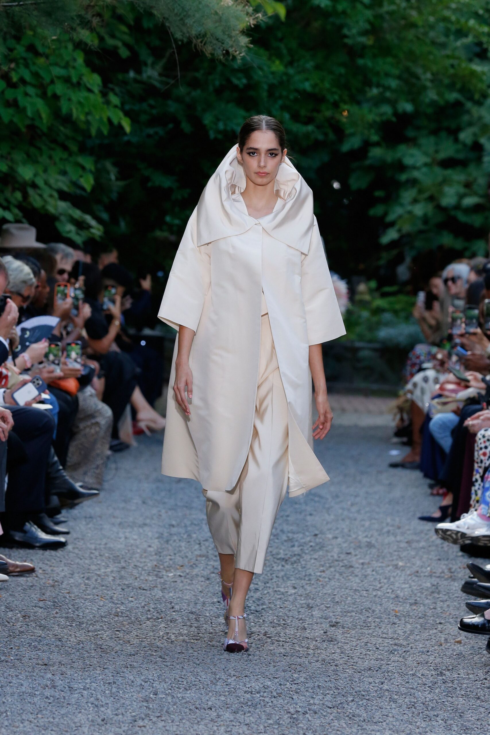 ivory silk fitted pants