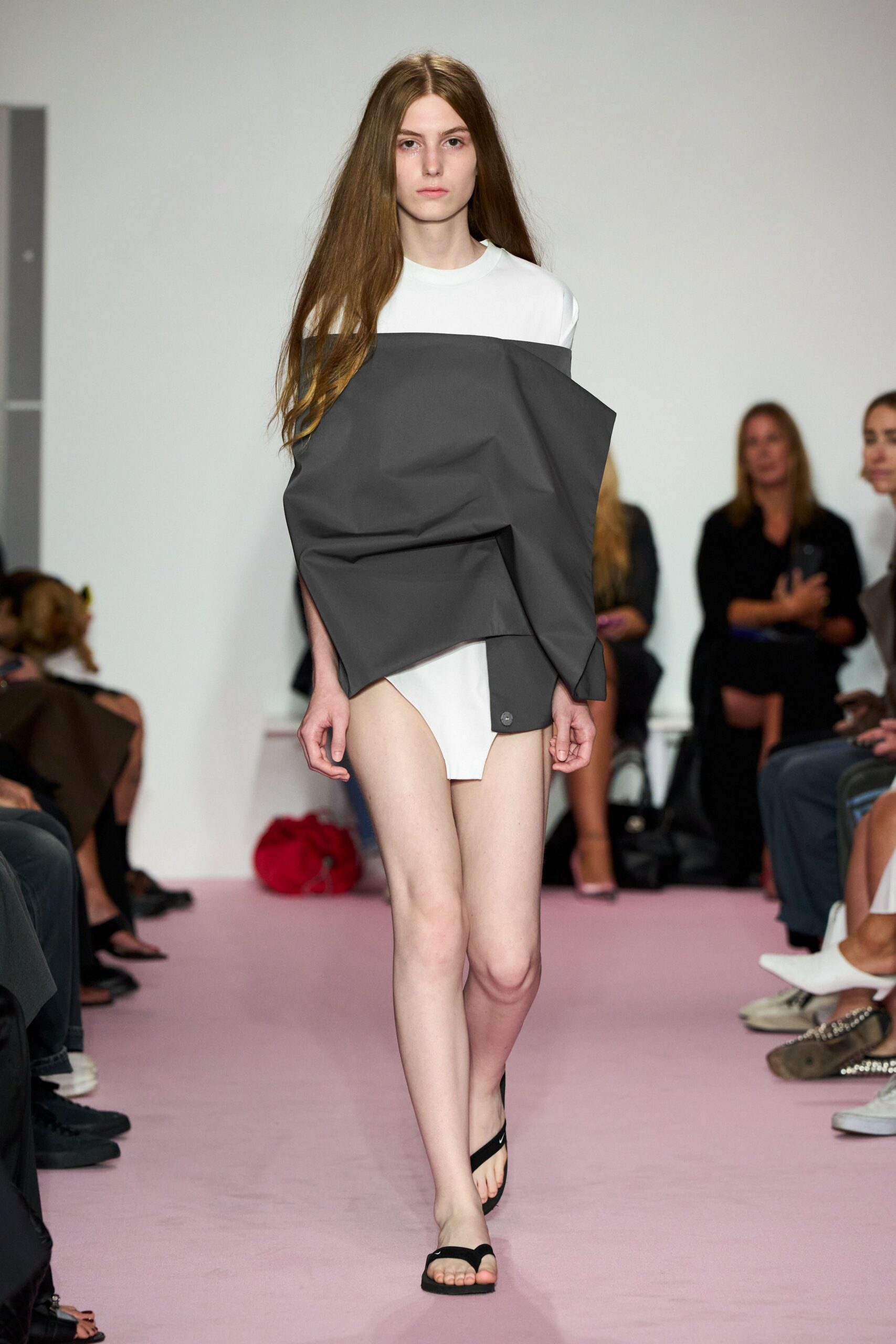 white cotton long-sleeve asymmetric relaxed mini dress