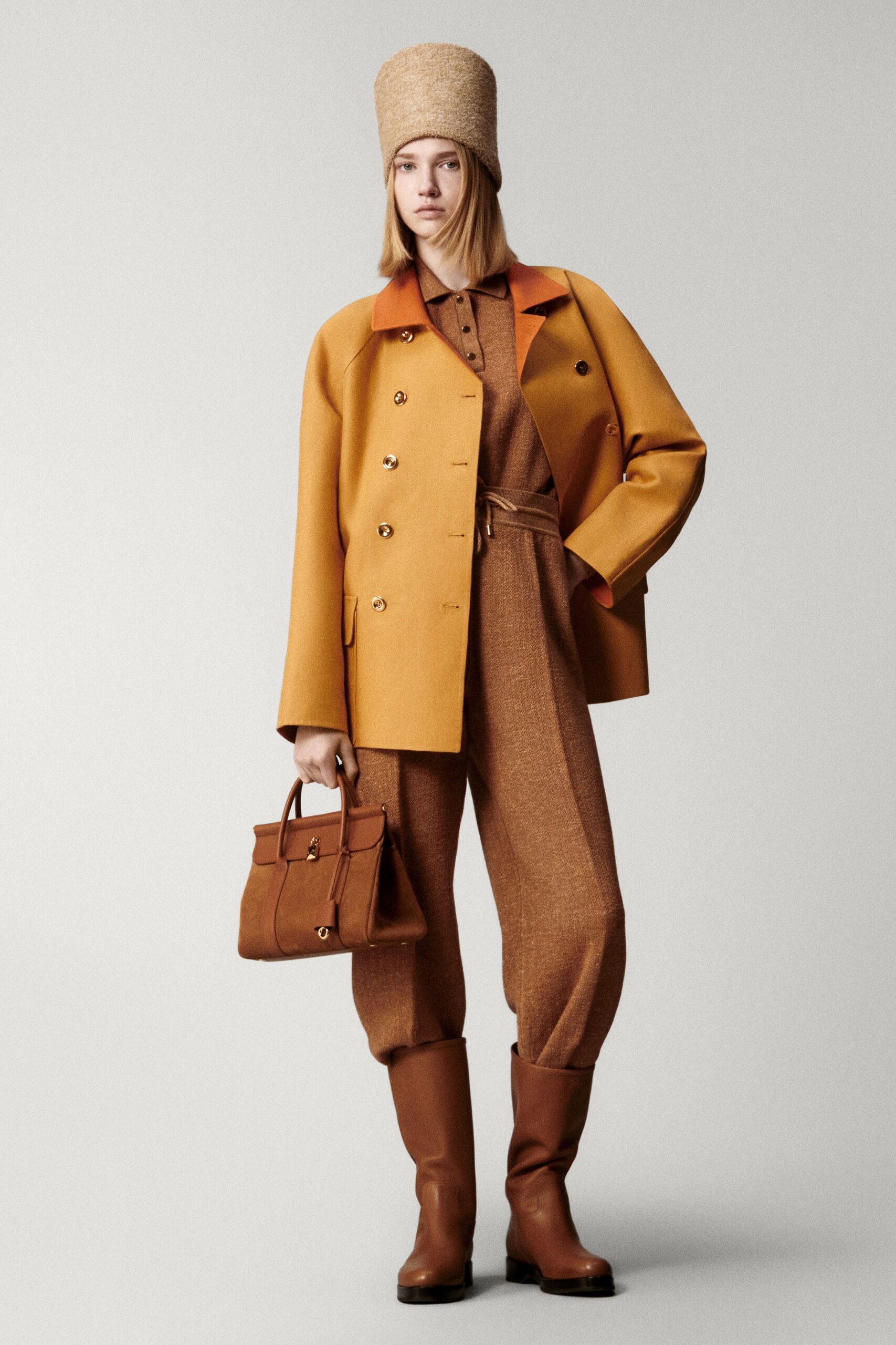 orange wool long-sleeve collared structured jacket
