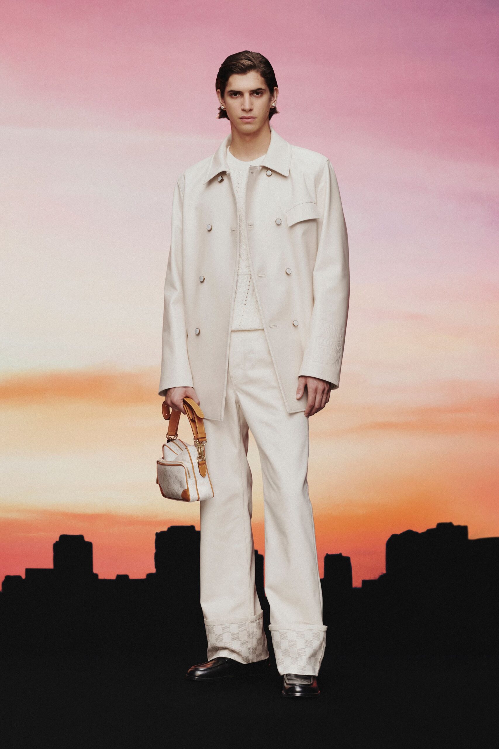 white relaxed jacket with fitted pants