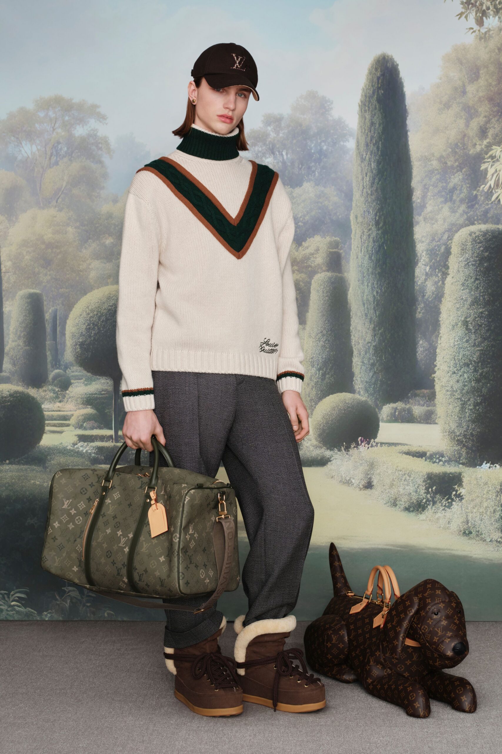 relaxed white sweater with gray pants