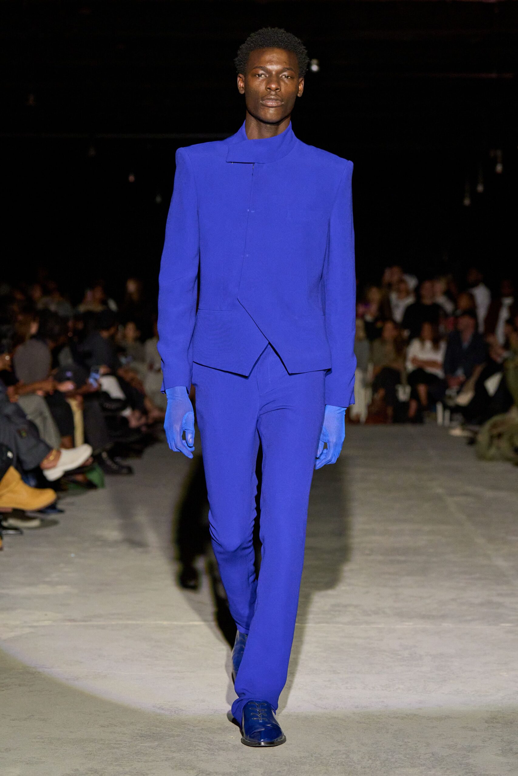 blue cotton tailored pants