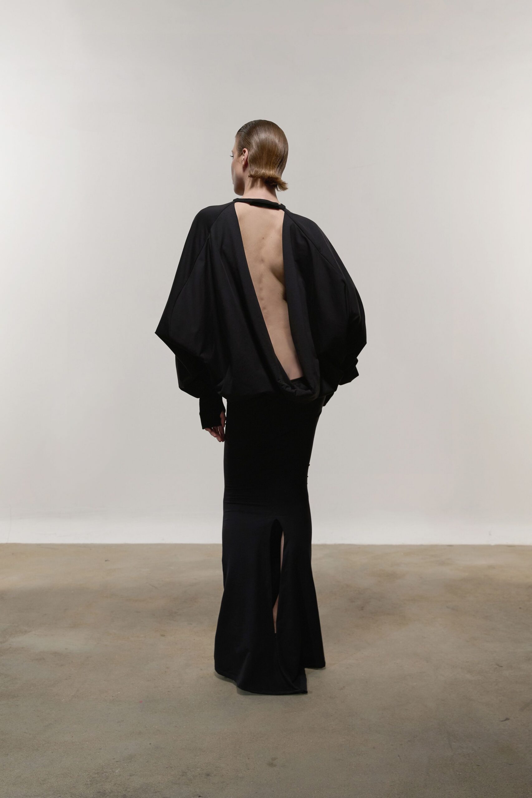 black silk backless gown