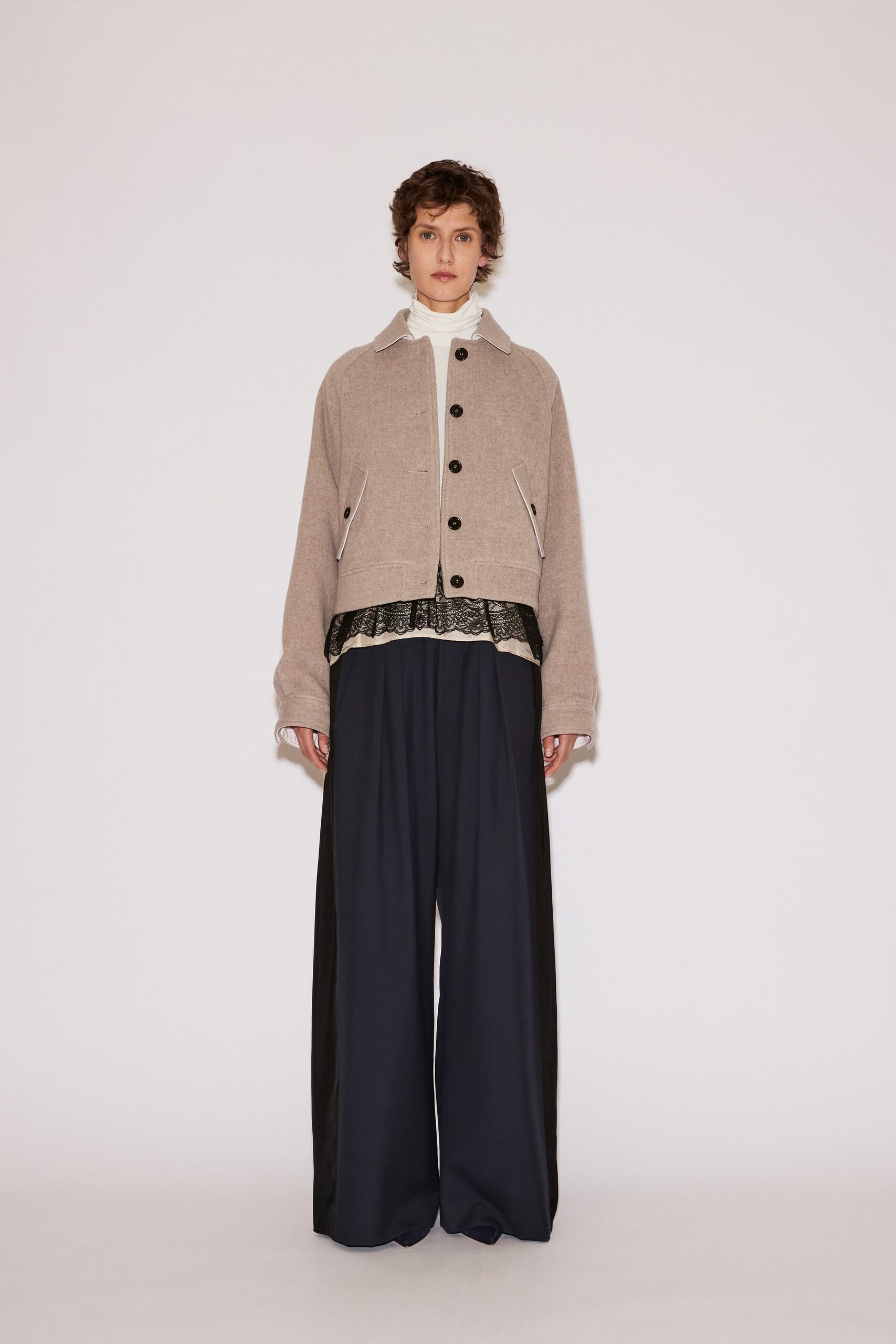 beige wool long-sleeve collared relaxed buttoned jacket