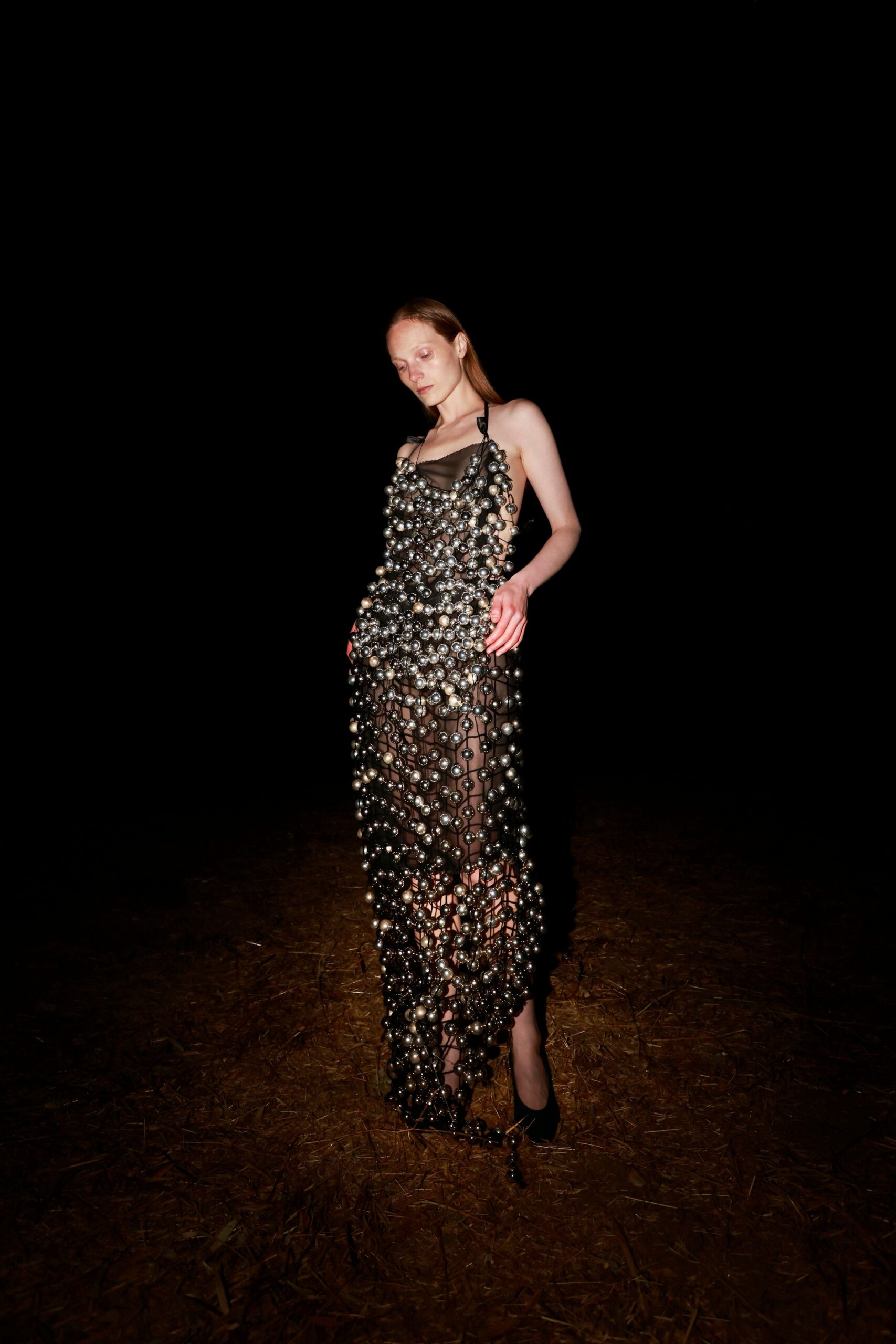 black mesh embellished maxi dress