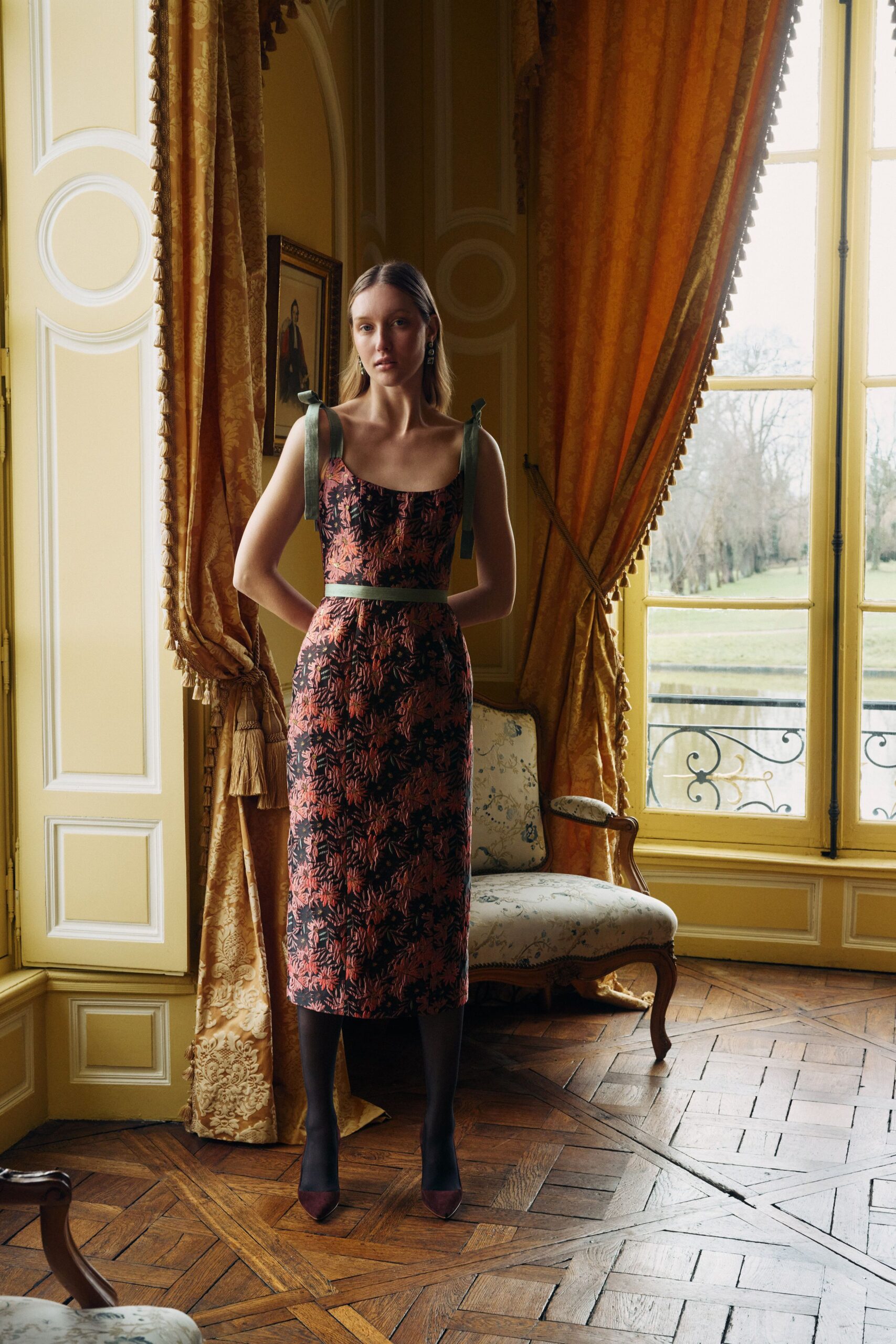 floral midi dress with heels