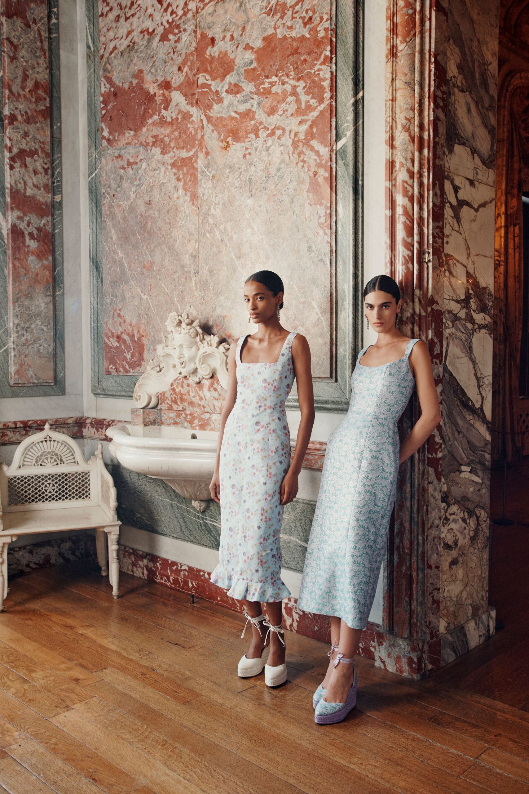 floral midi dresses with platform shoes