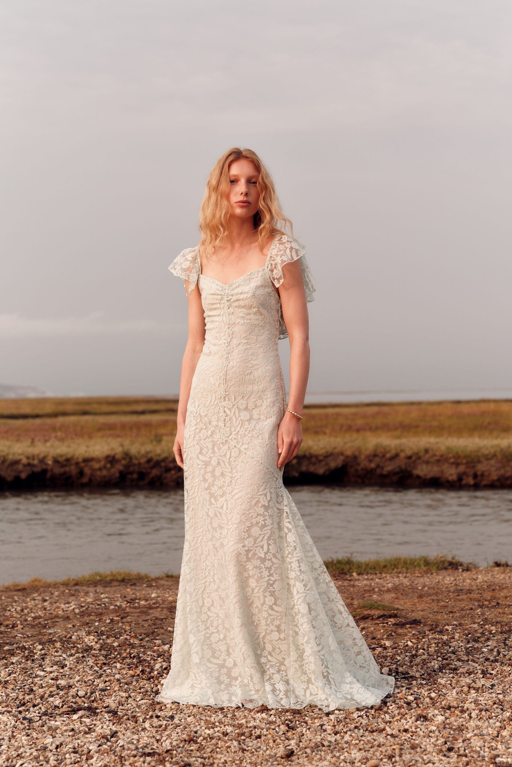 ivory lace fitted gown