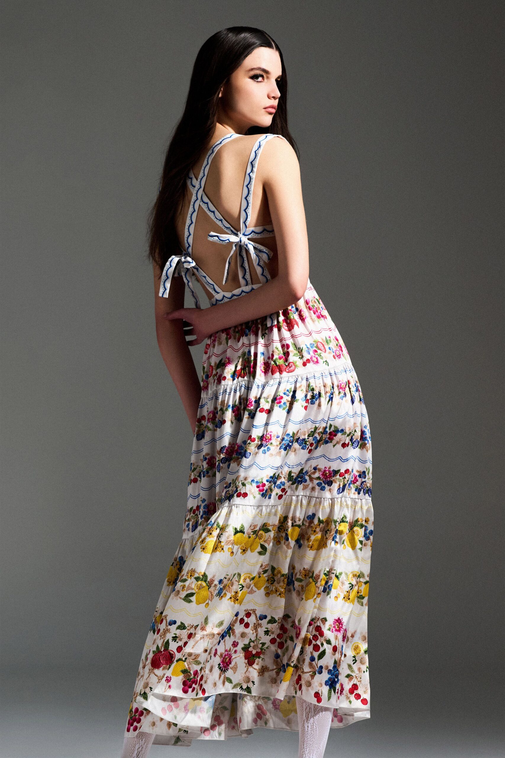 white multi floral midi dress