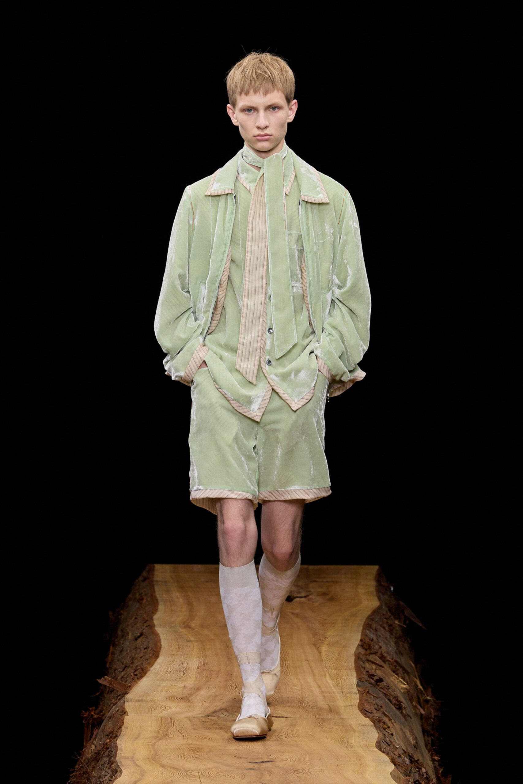 green silk long-sleeve collared relaxed layered textured jacket