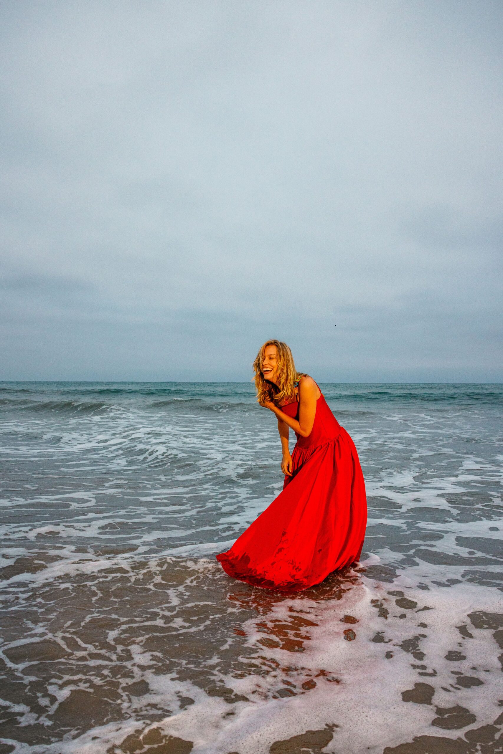 red silk sleeveless gown