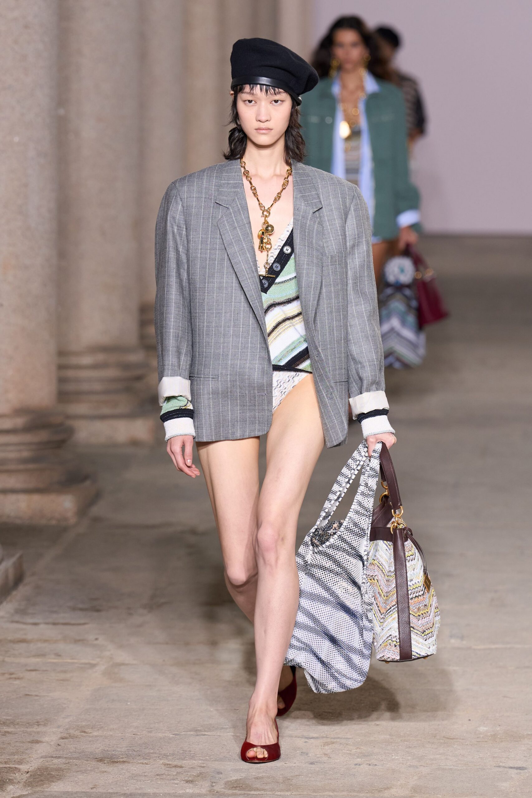 gray striped blazer with multi top