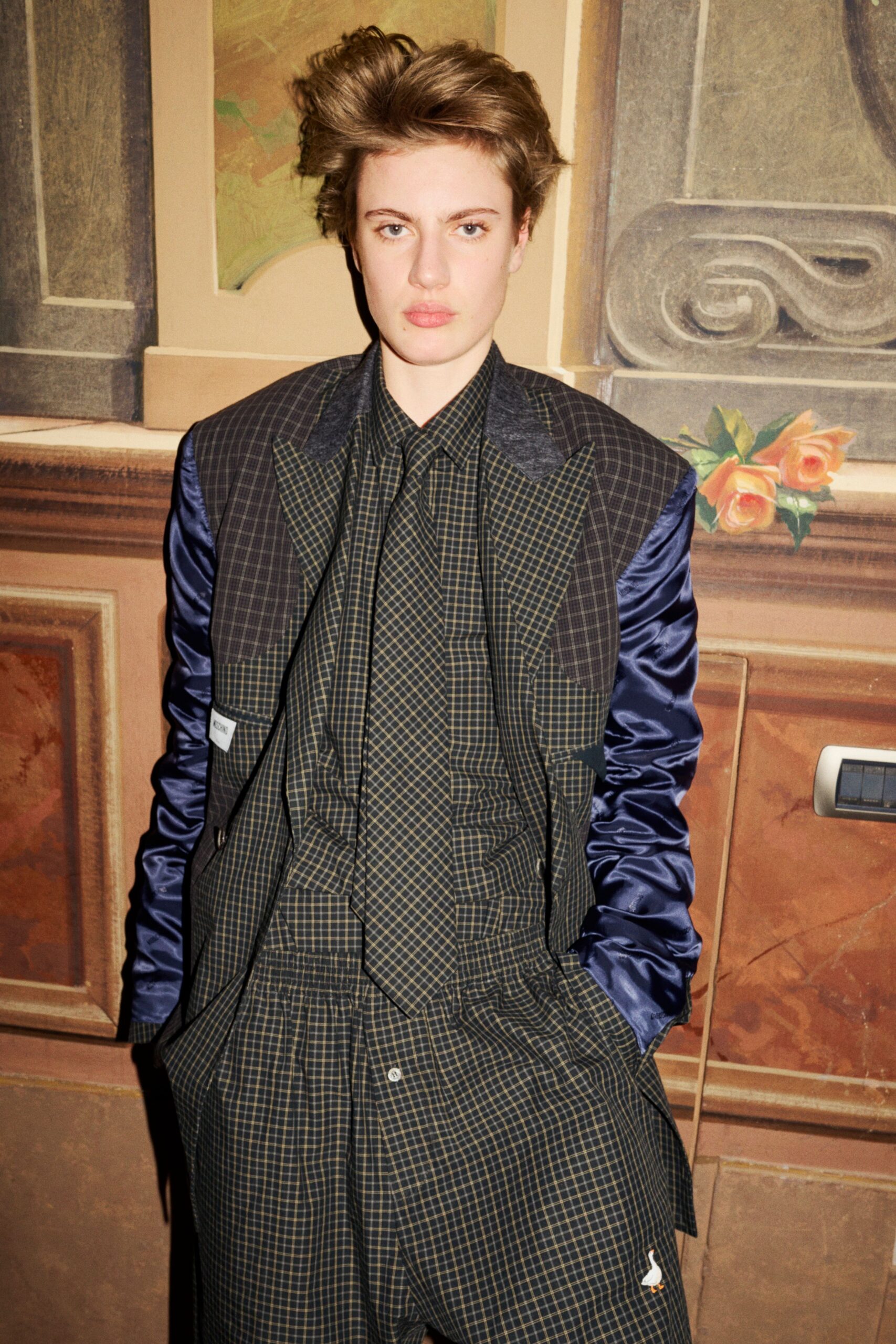 black and blue checked blazer and pants