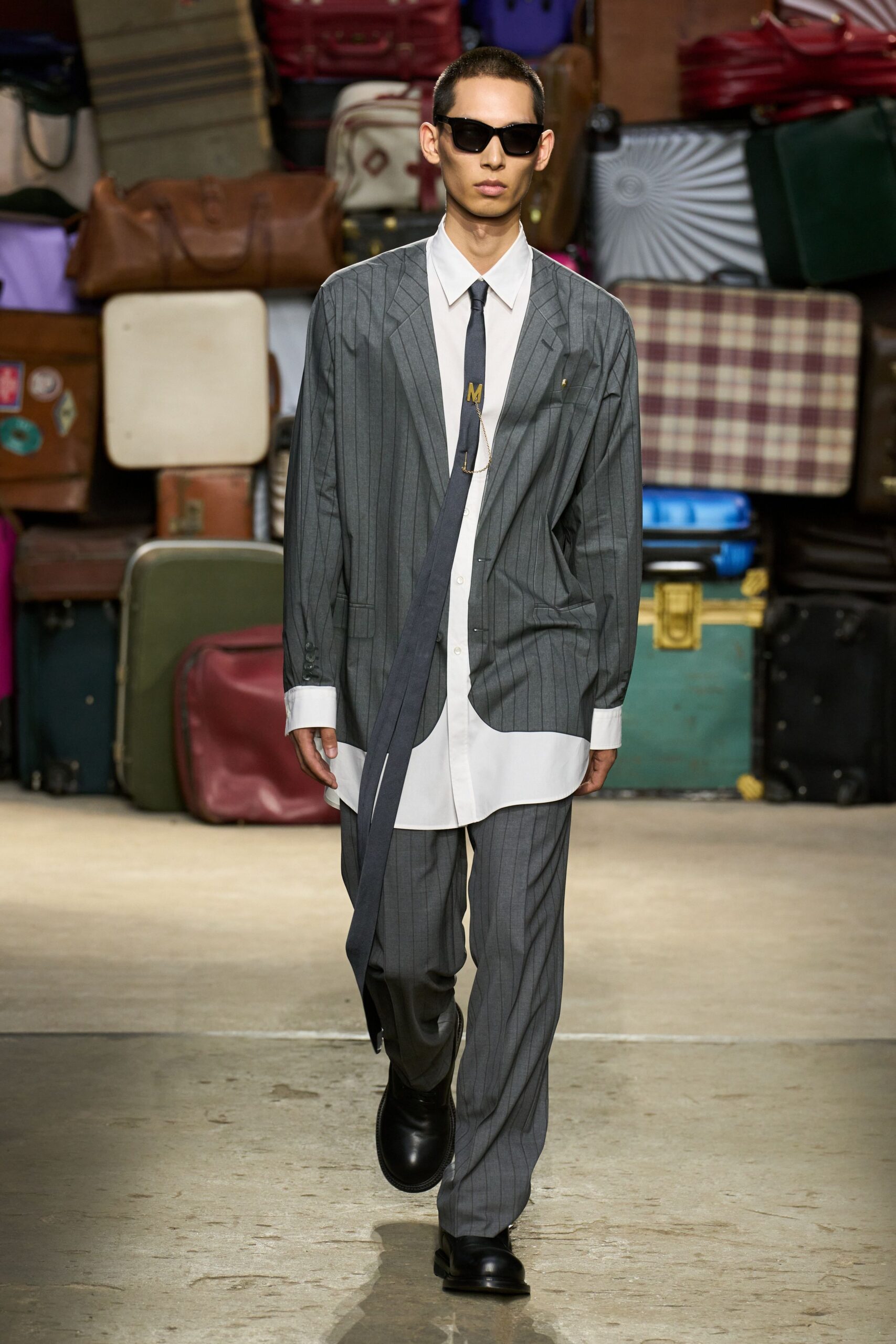 gray tailored suit with white shirt