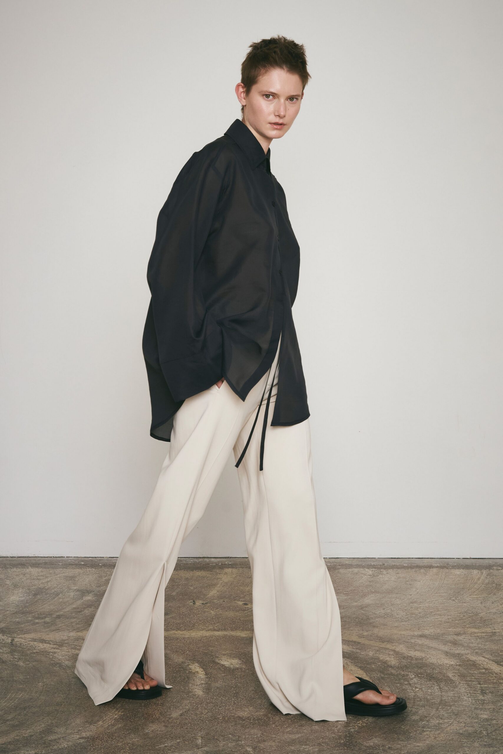 white silk relaxed high-waisted flared pants