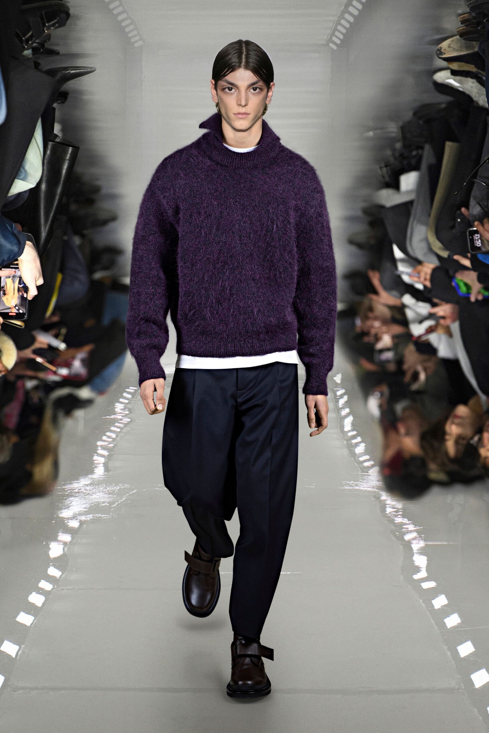 purple wool long-sleeve high-neck relaxed sweater