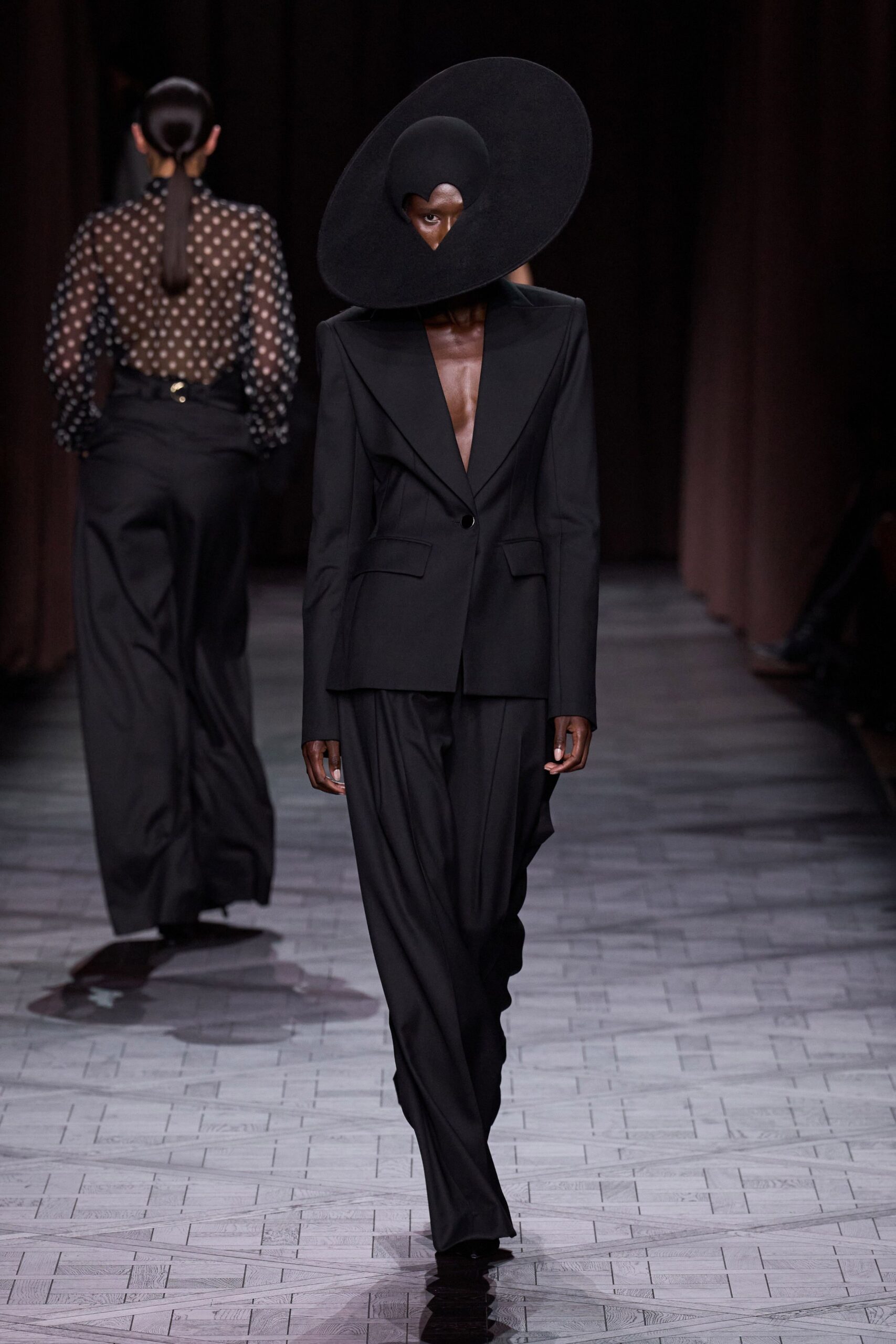 black wool long-sleeve v-neck tailored buttoned suit