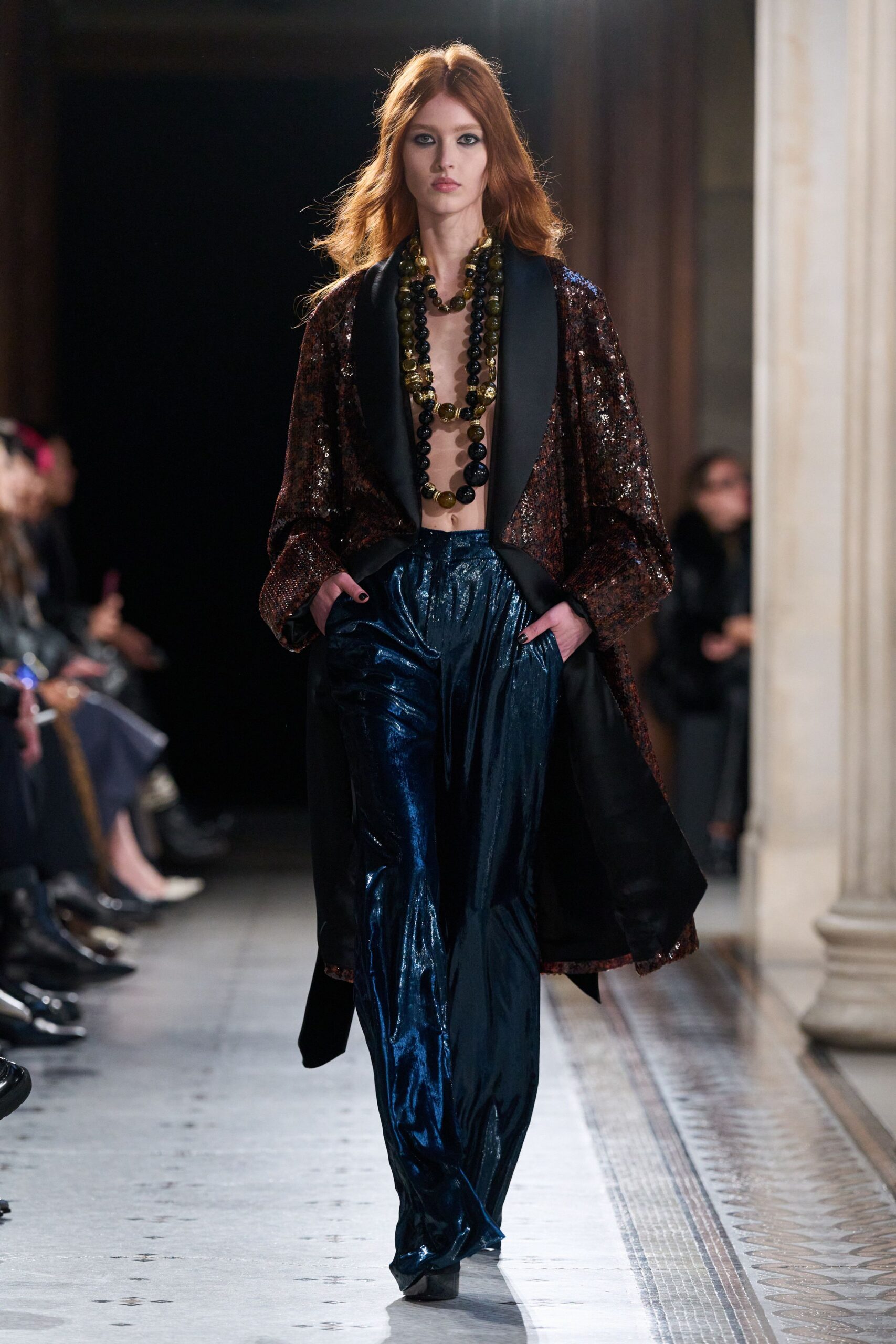 brown sequin long-sleeve collared relaxed layered shiny coat