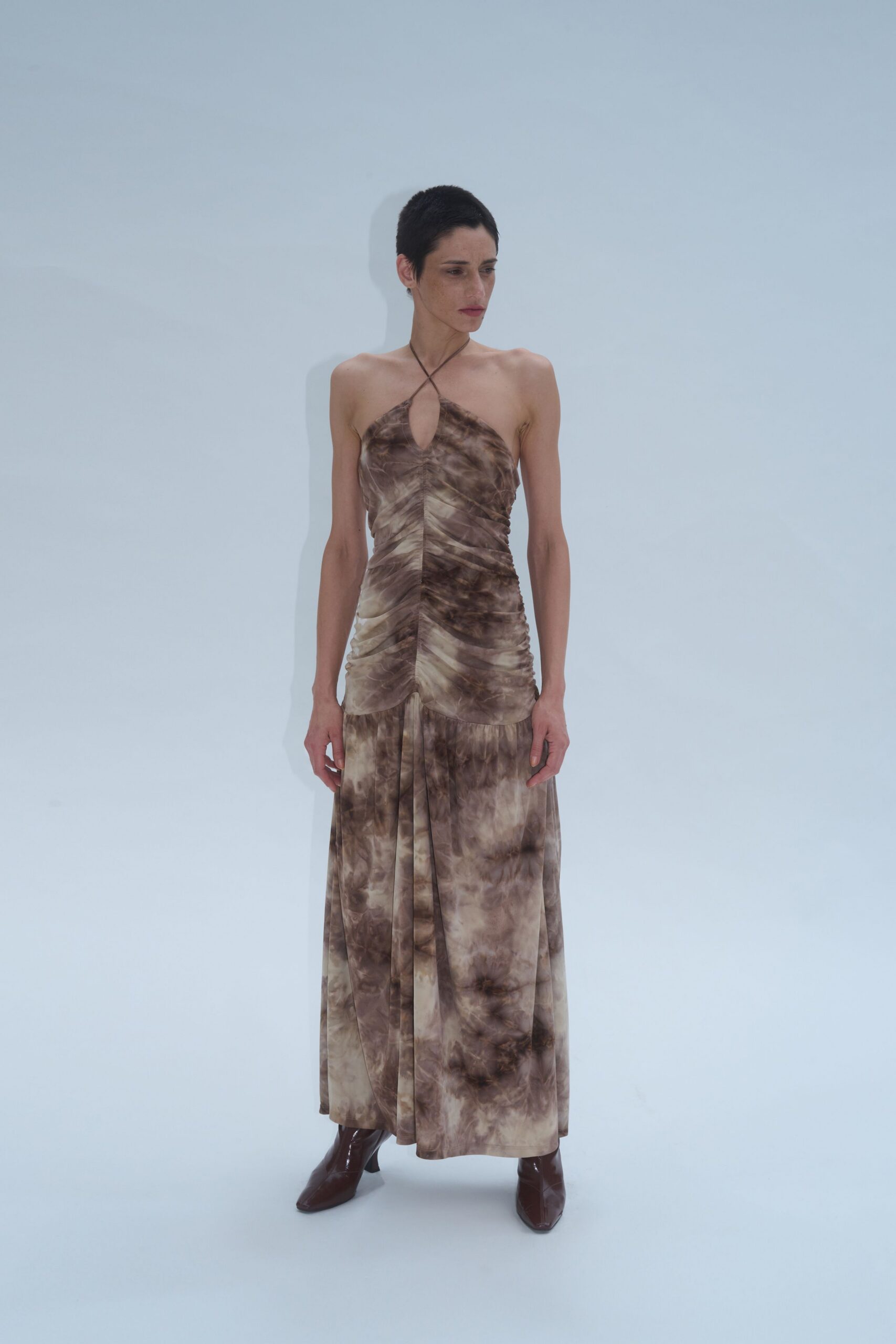 brown silk halter gown