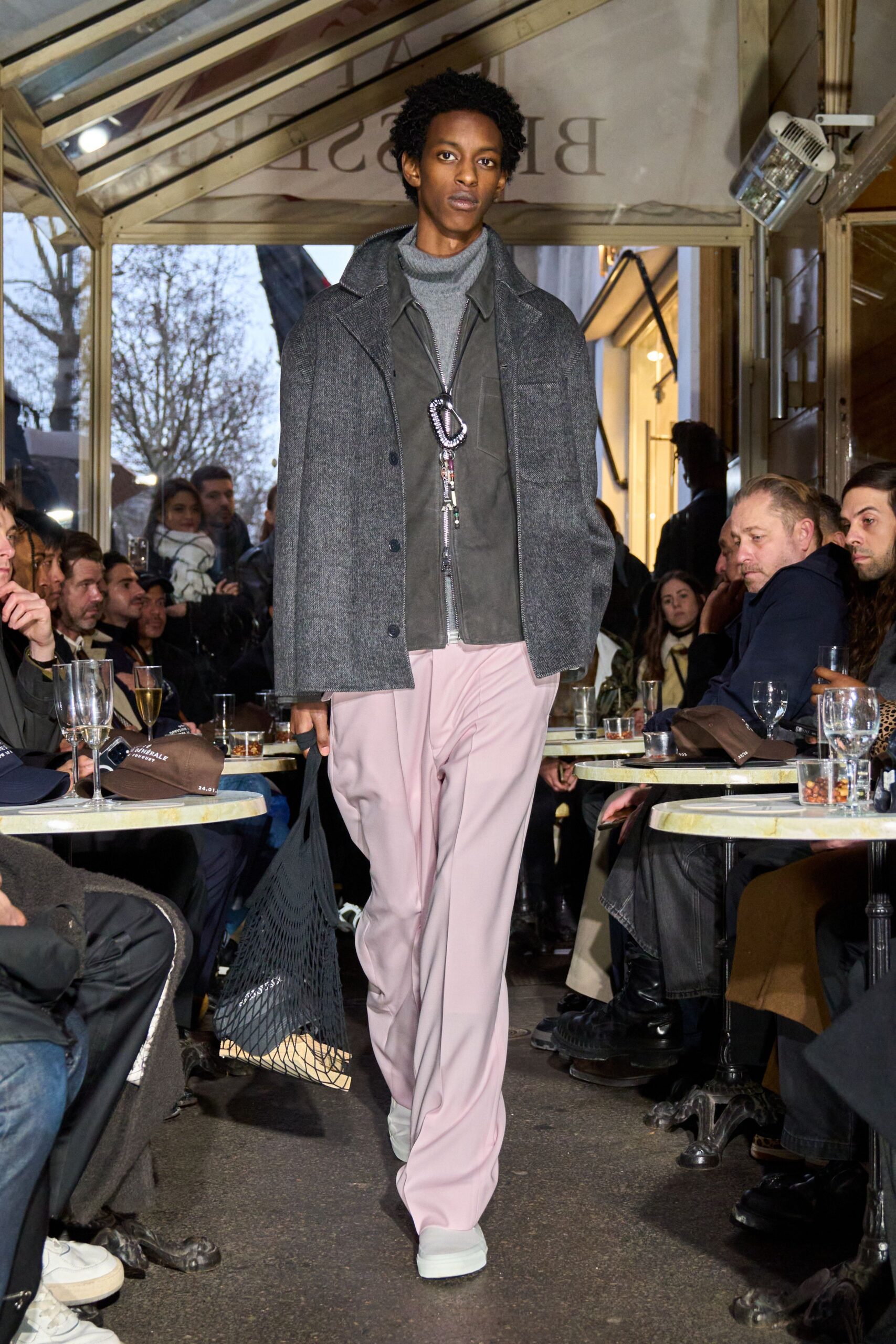 gray wool long-sleeve collared relaxed buttoned jacket