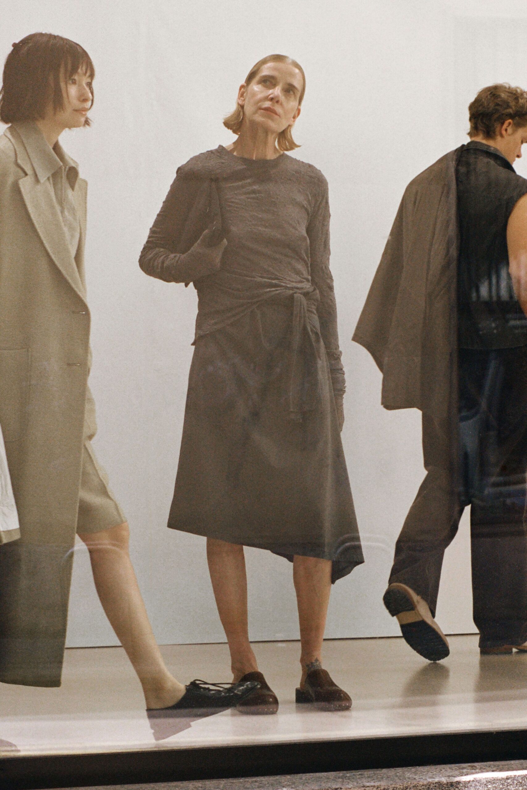 beige wool long-sleeve collared relaxed buttoned jacket