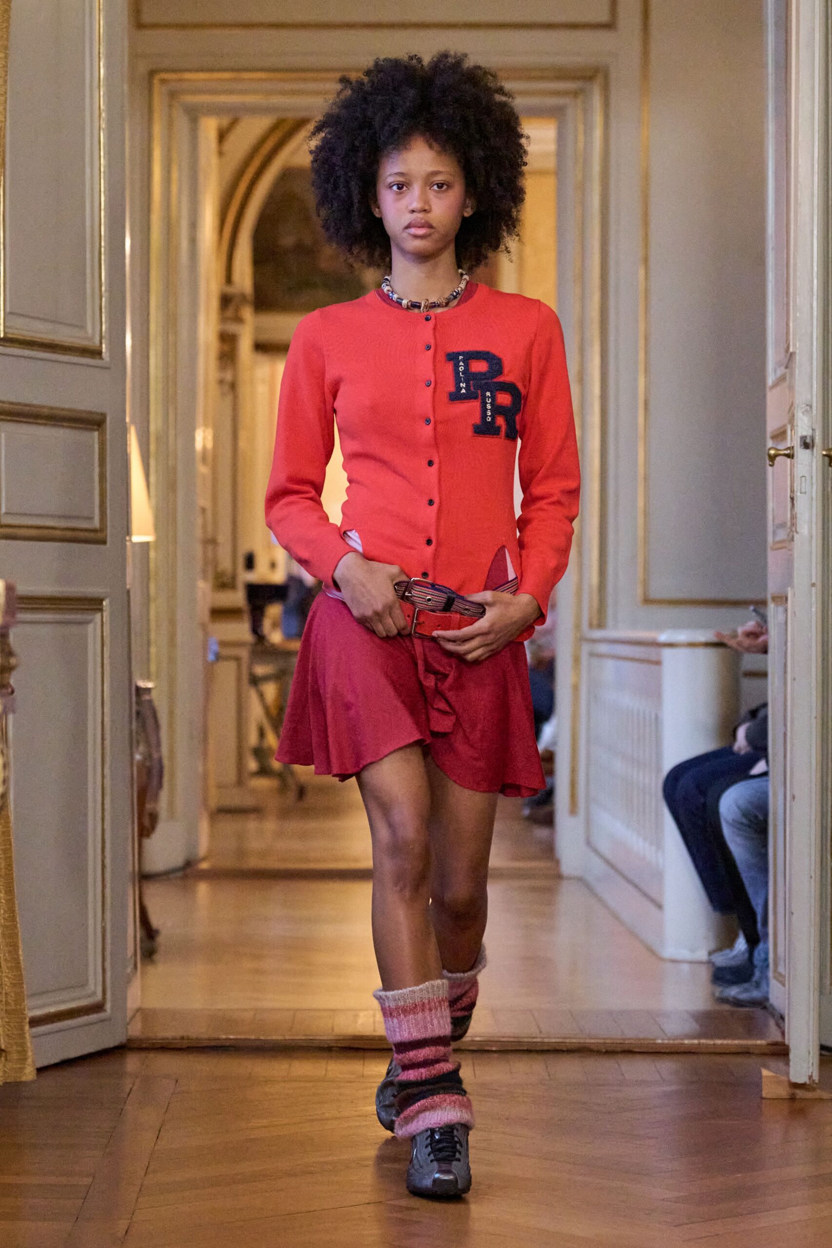 red cotton long-sleeve collared fitted buttoned top