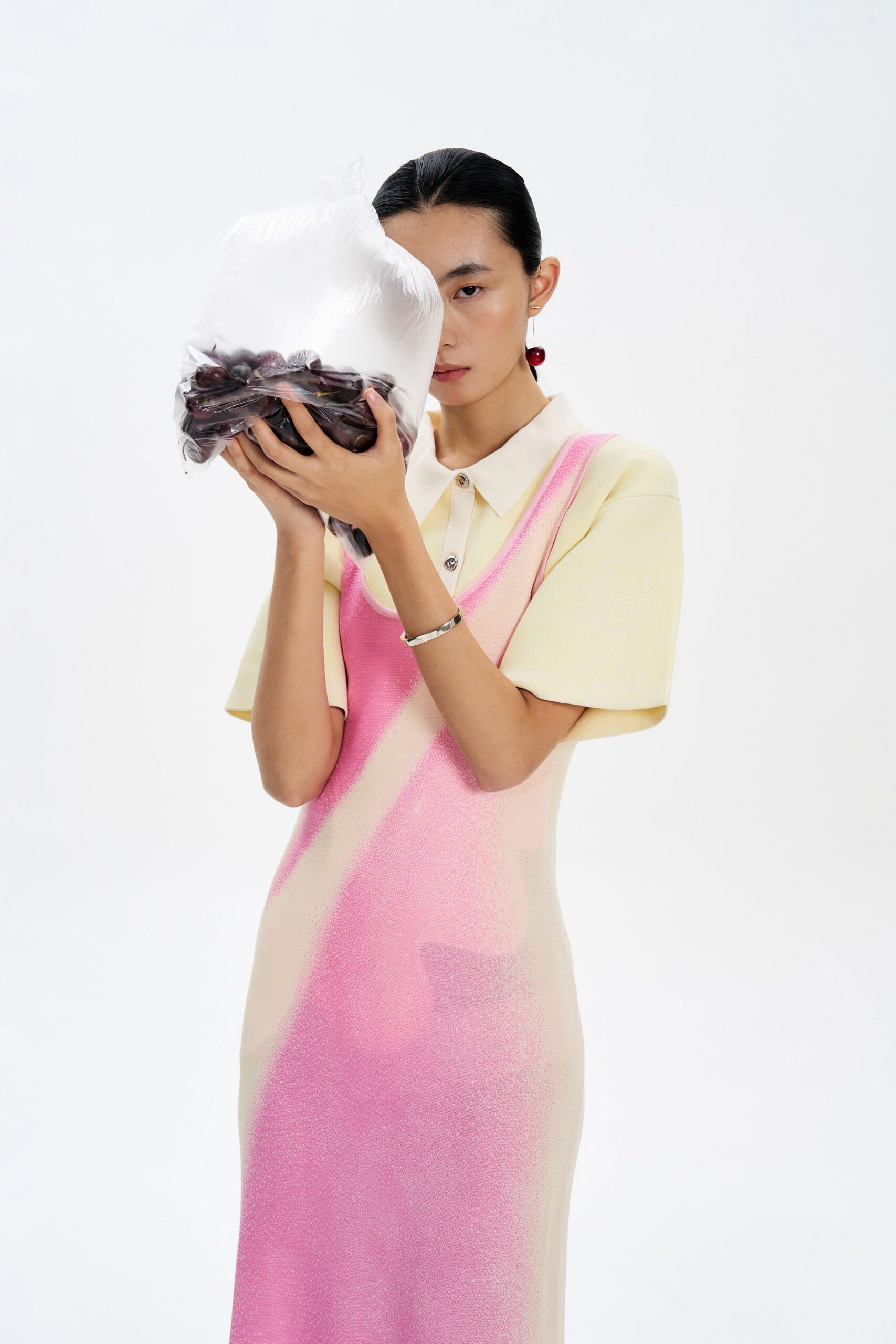 pink and yellow color-blocked dress