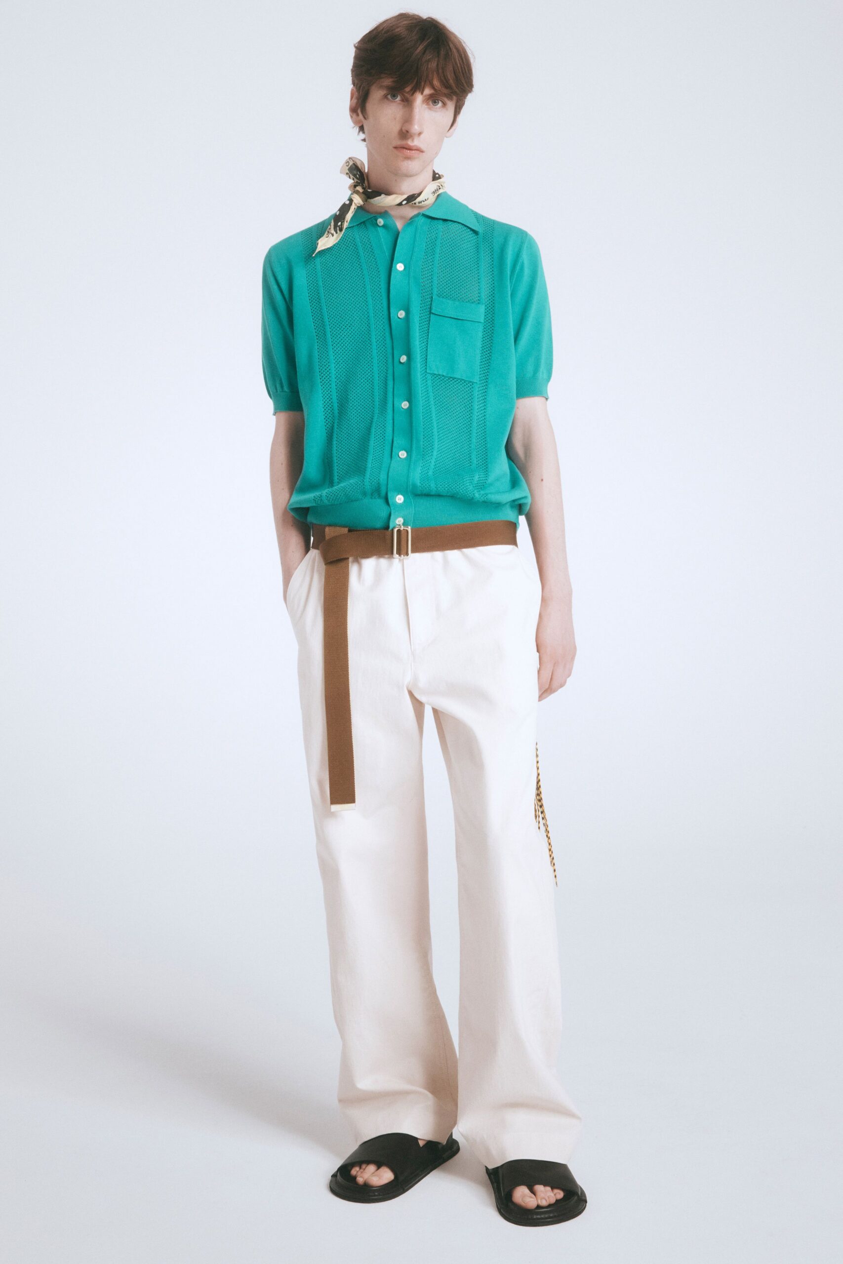 teal cotton short-sleeve collared relaxed shirt