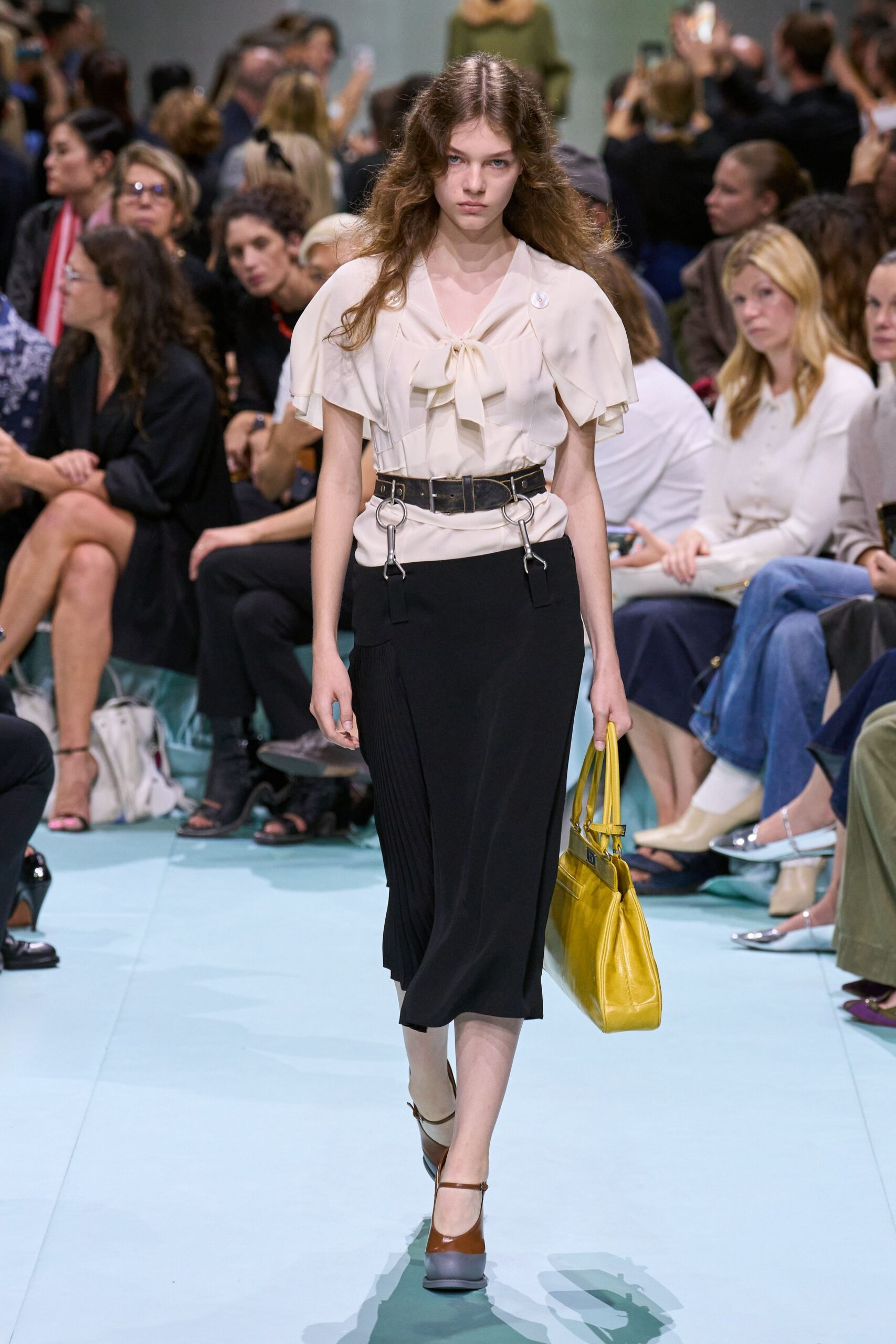 beige silk short-sleeve collared fitted pleated blouse