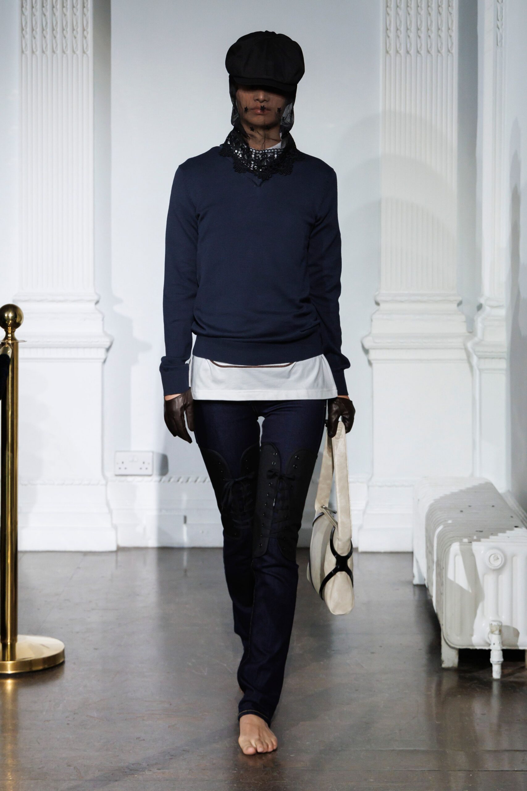 black denim slim zippered pants