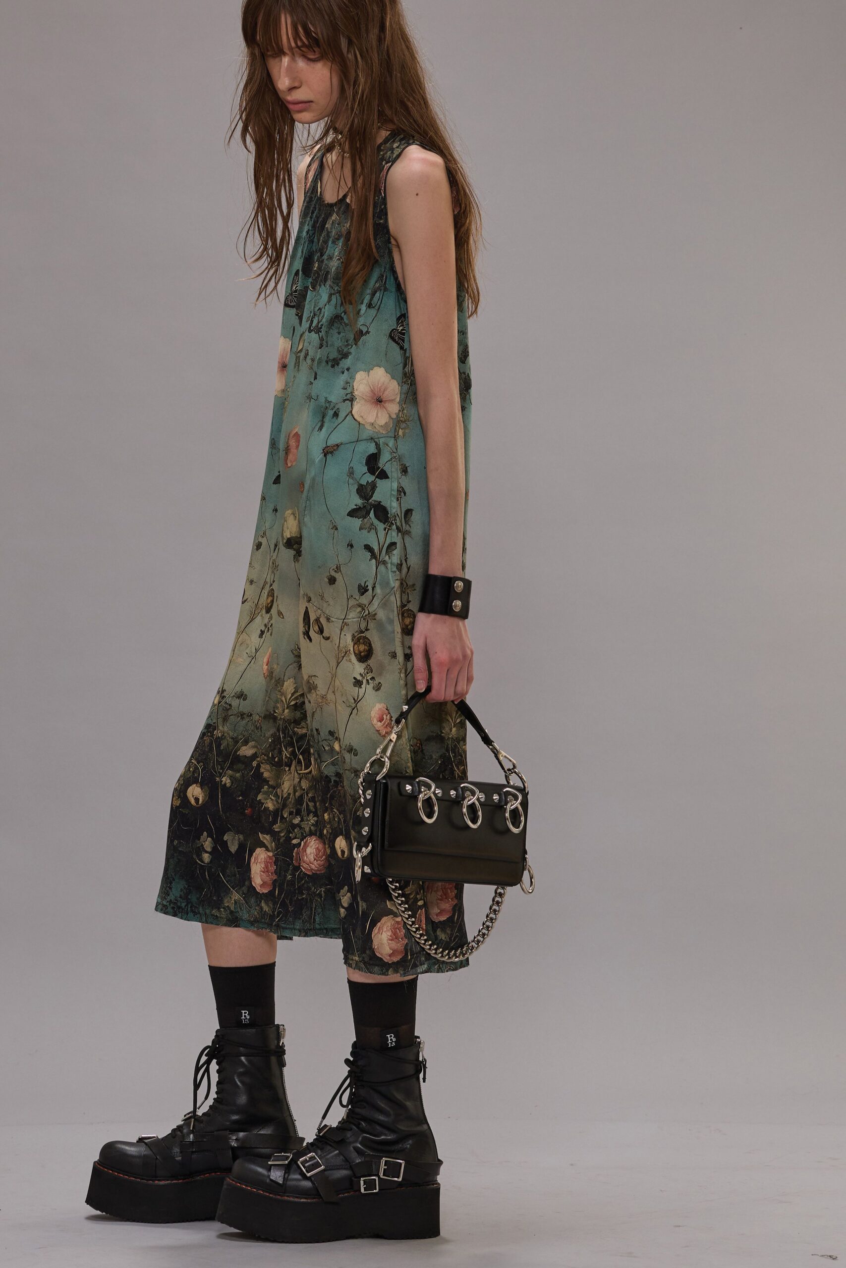 floral midi dress with boots