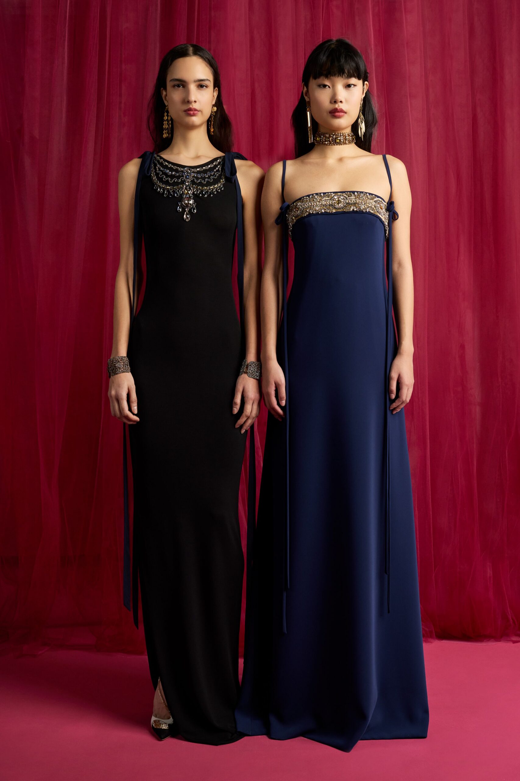 black and blue beaded gowns