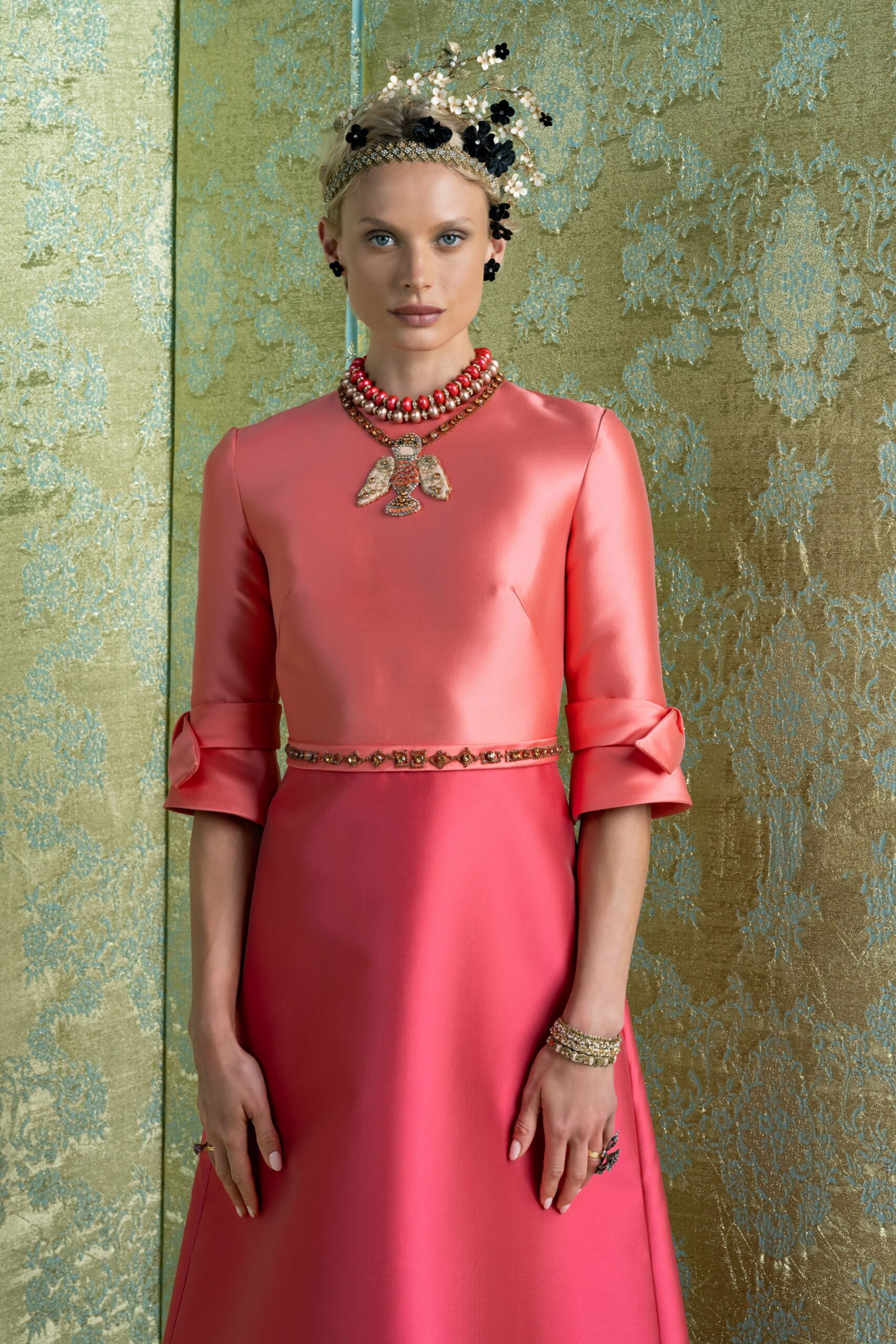 pink silk fitted gown
