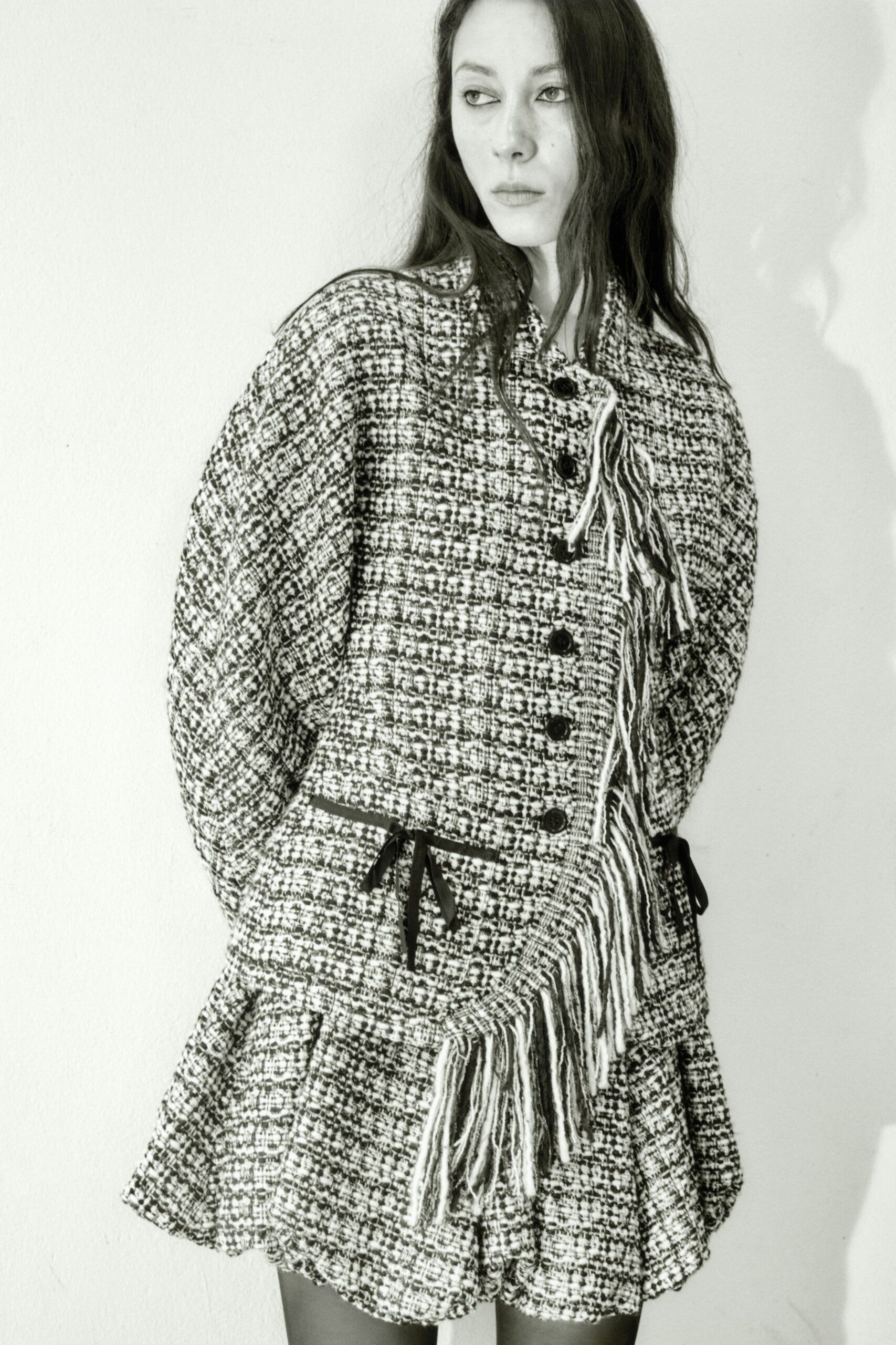 black and white tweed mini dress