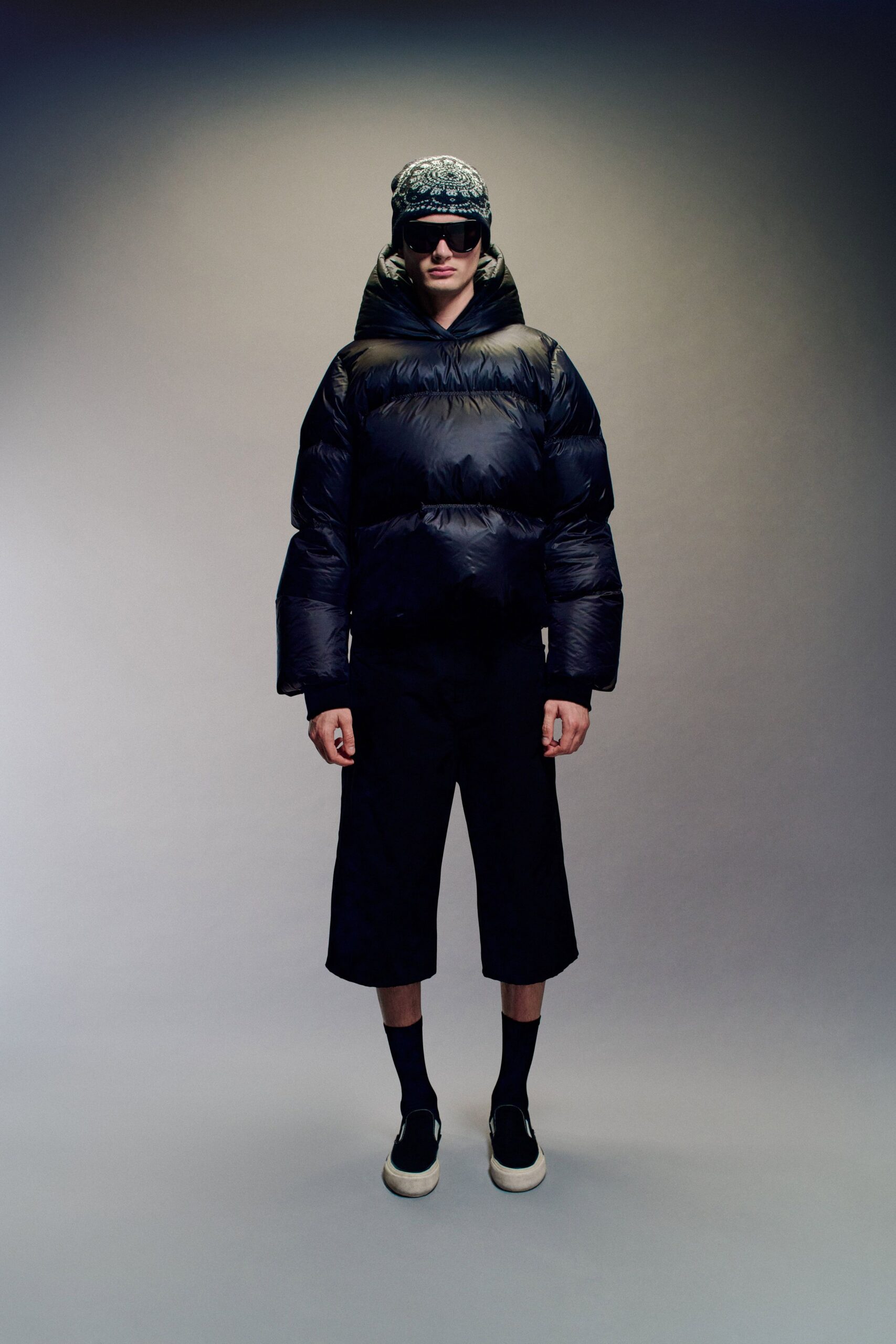 black padded jacket with shorts