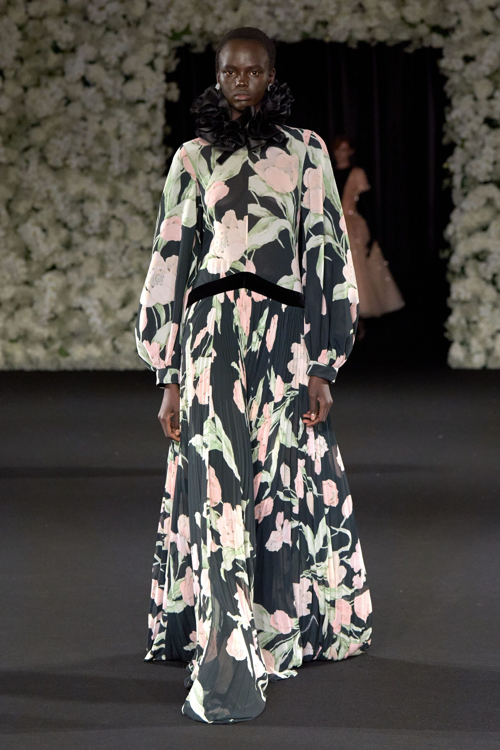 floral black silk maxi dress