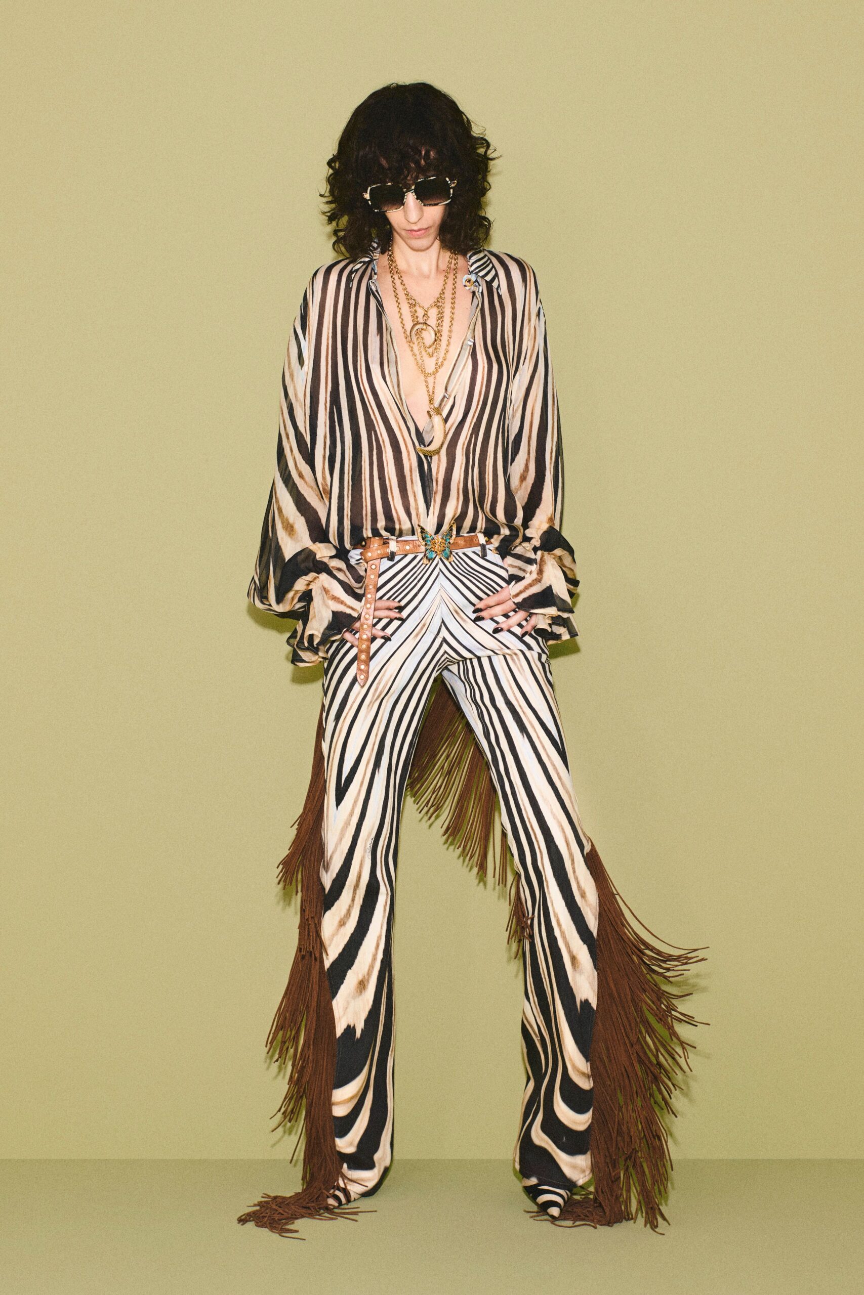 striped silk blouse and pants