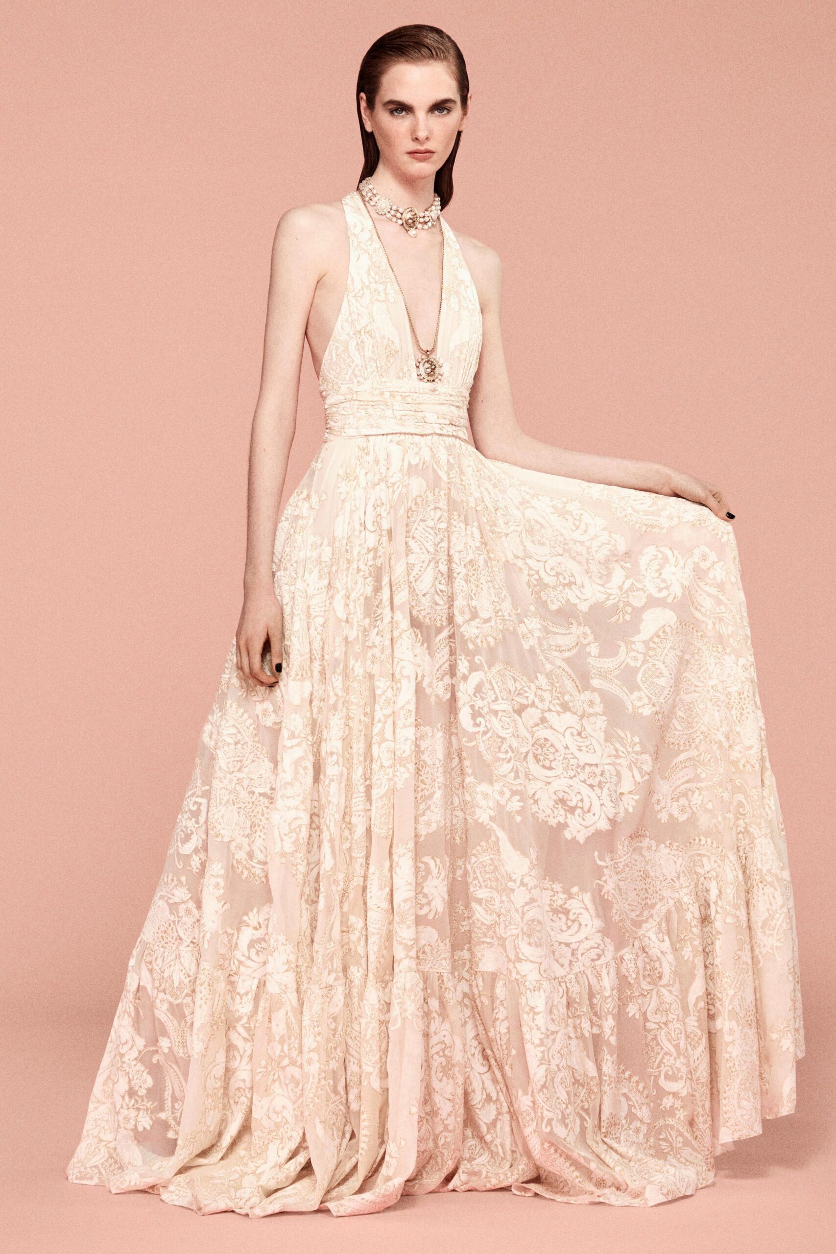 ivory silk sleeveless gown