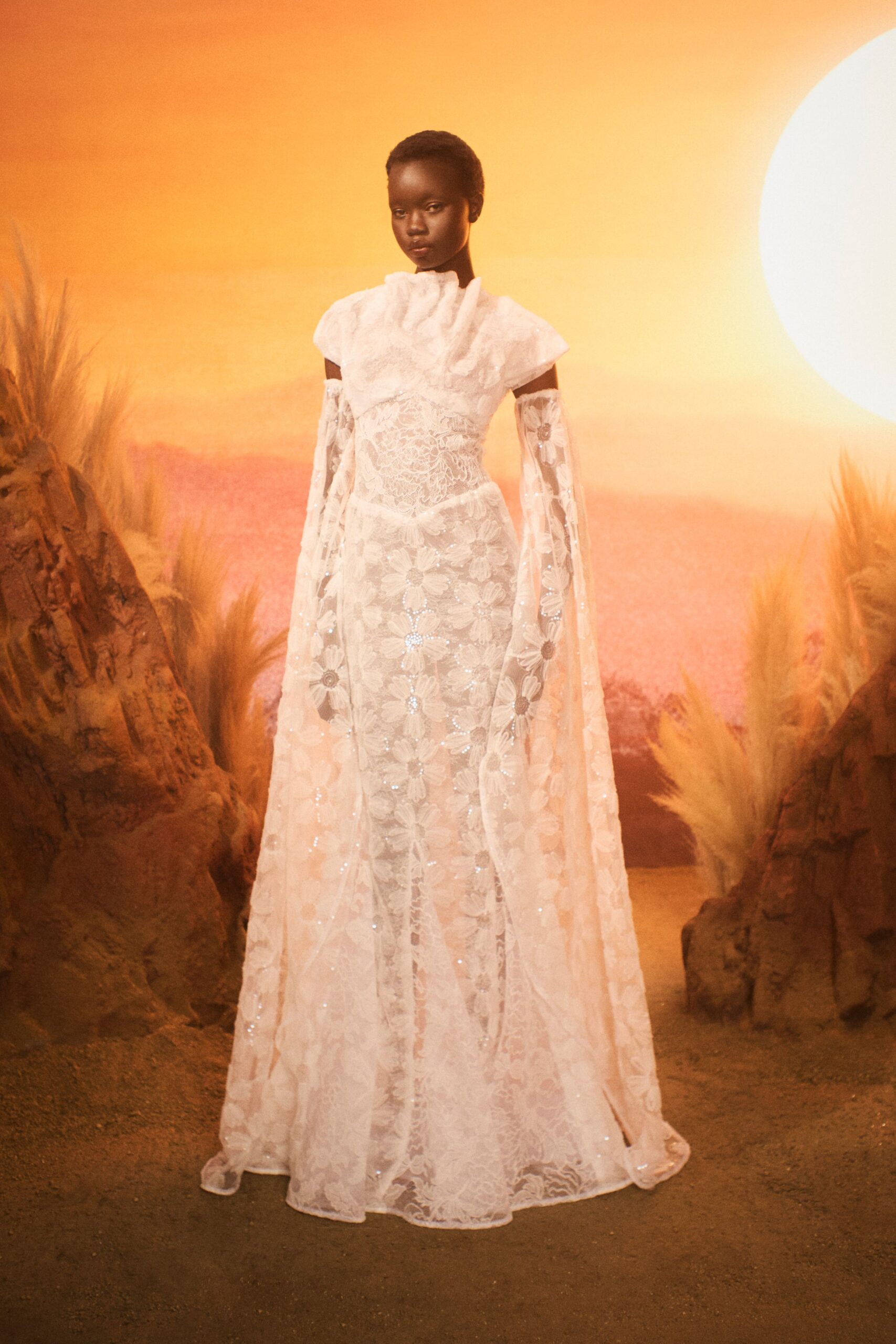white lace fitted gown