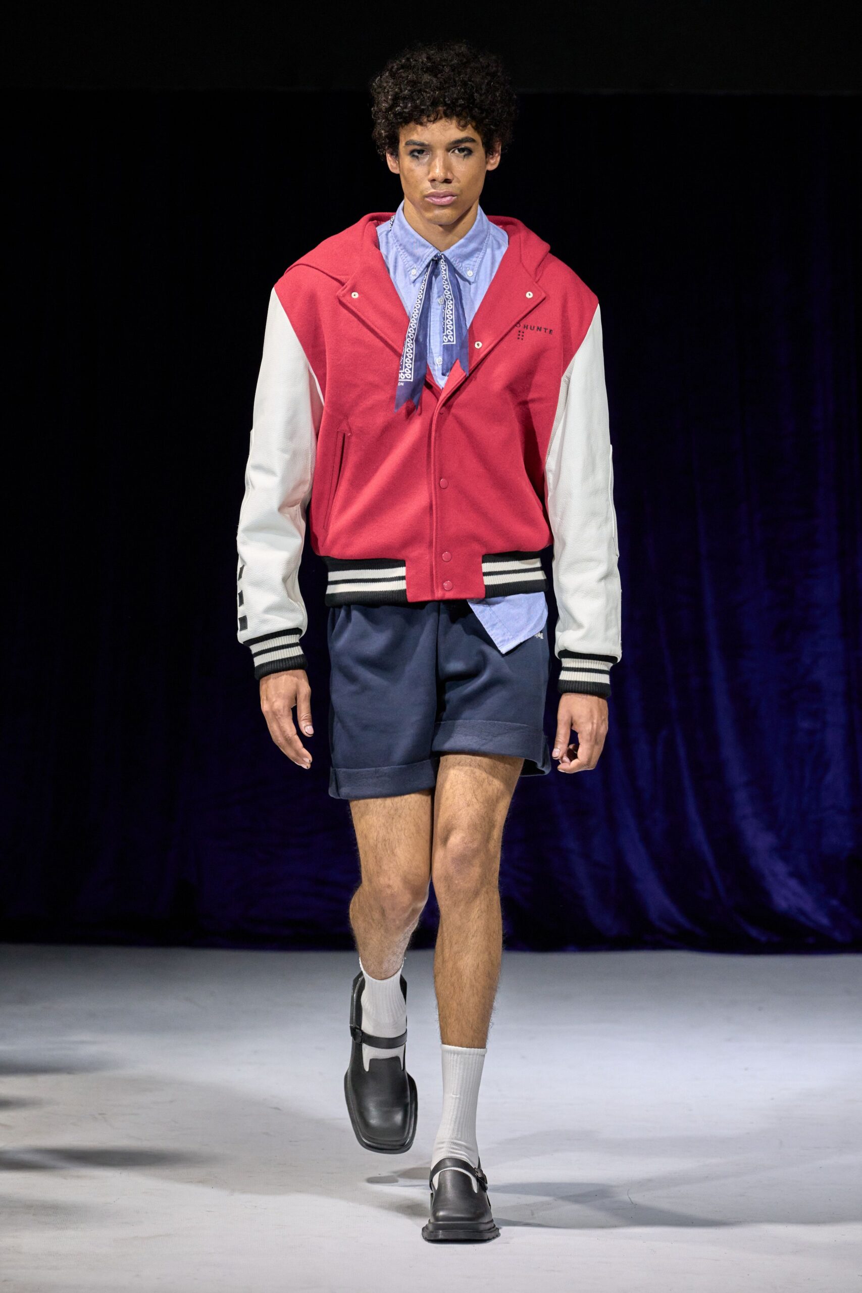 red cotton long-sleeve collared relaxed zippered jacket