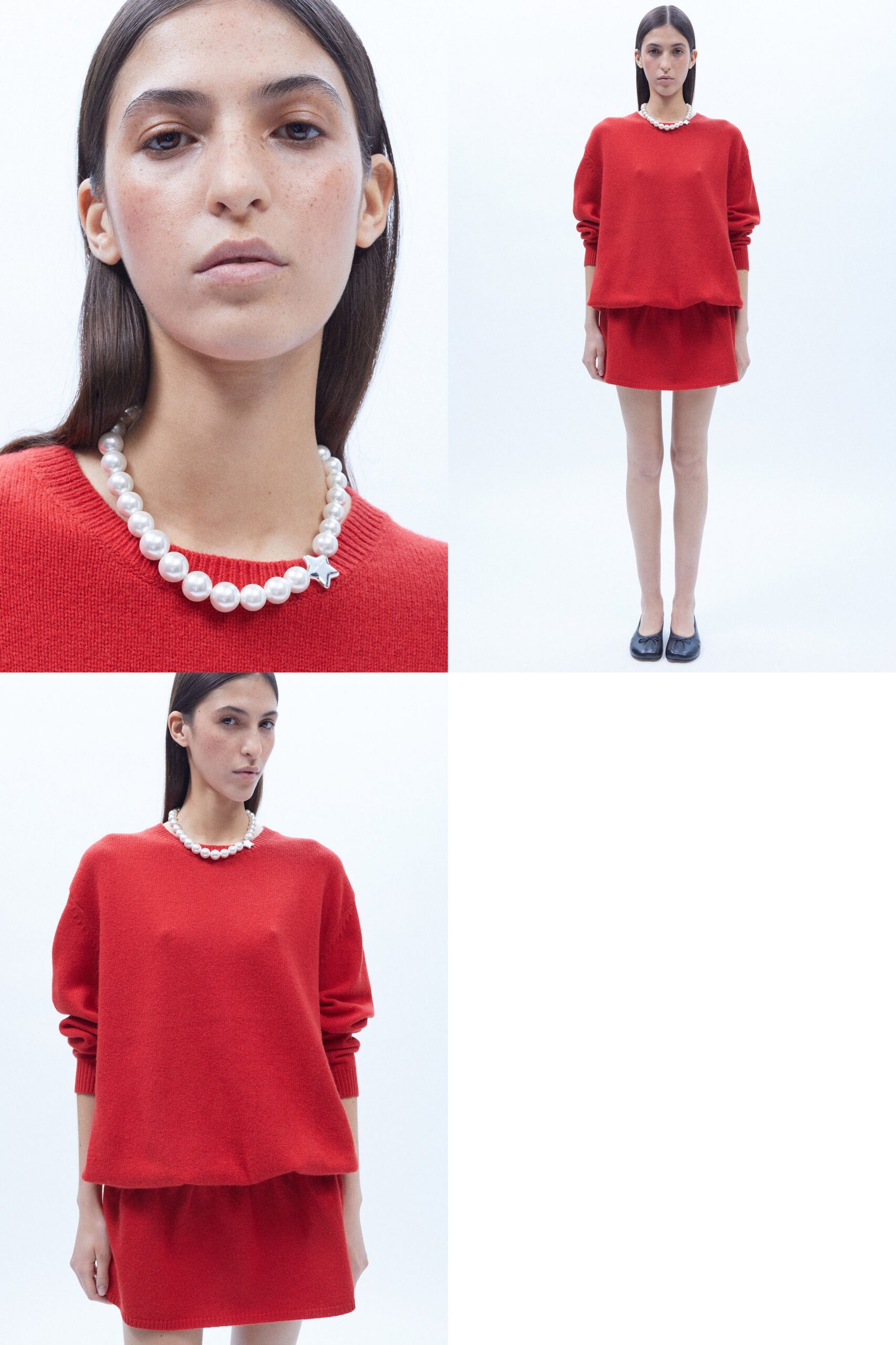 red wool long-sleeve relaxed layered cropped top