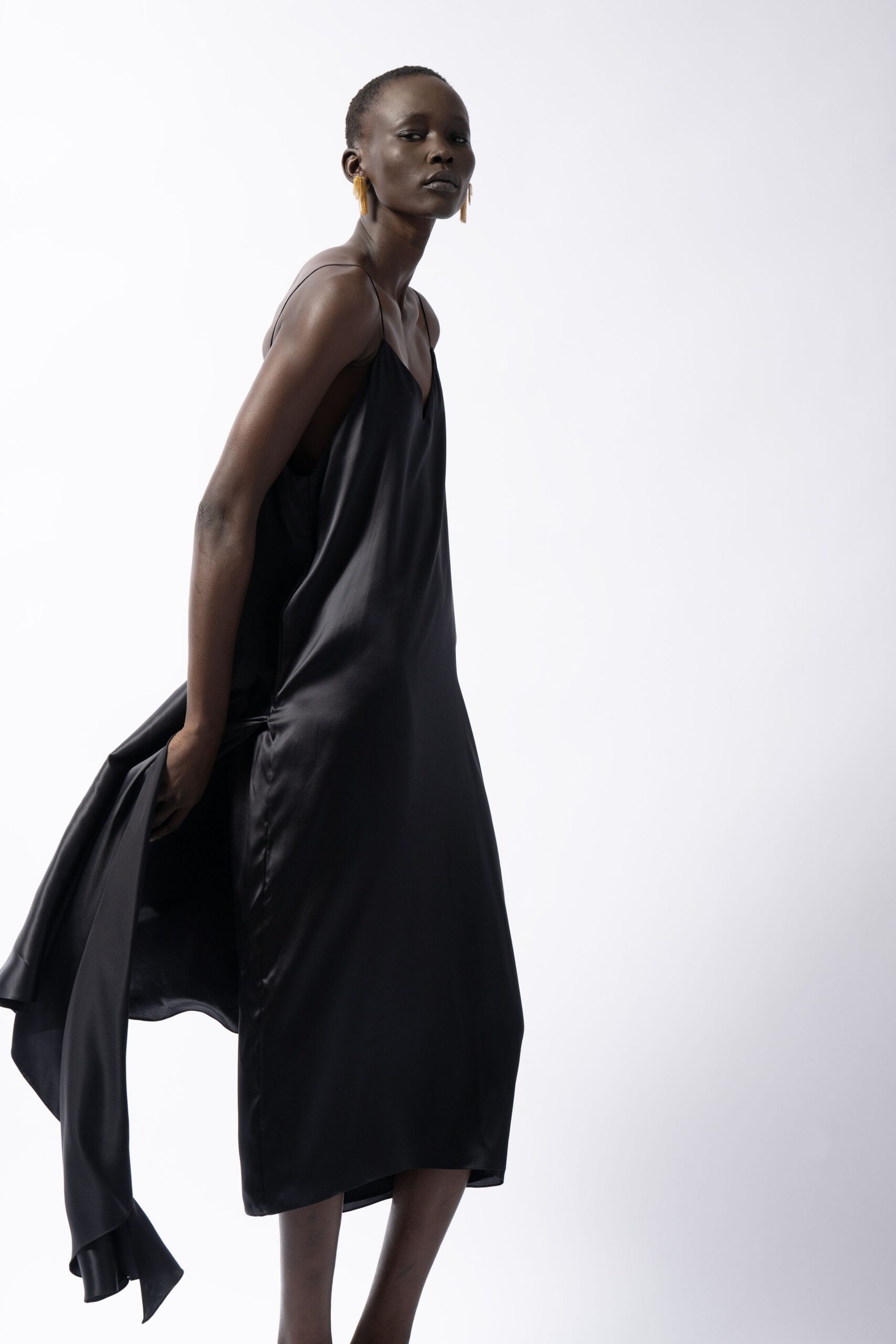 black silk sleeveless dress