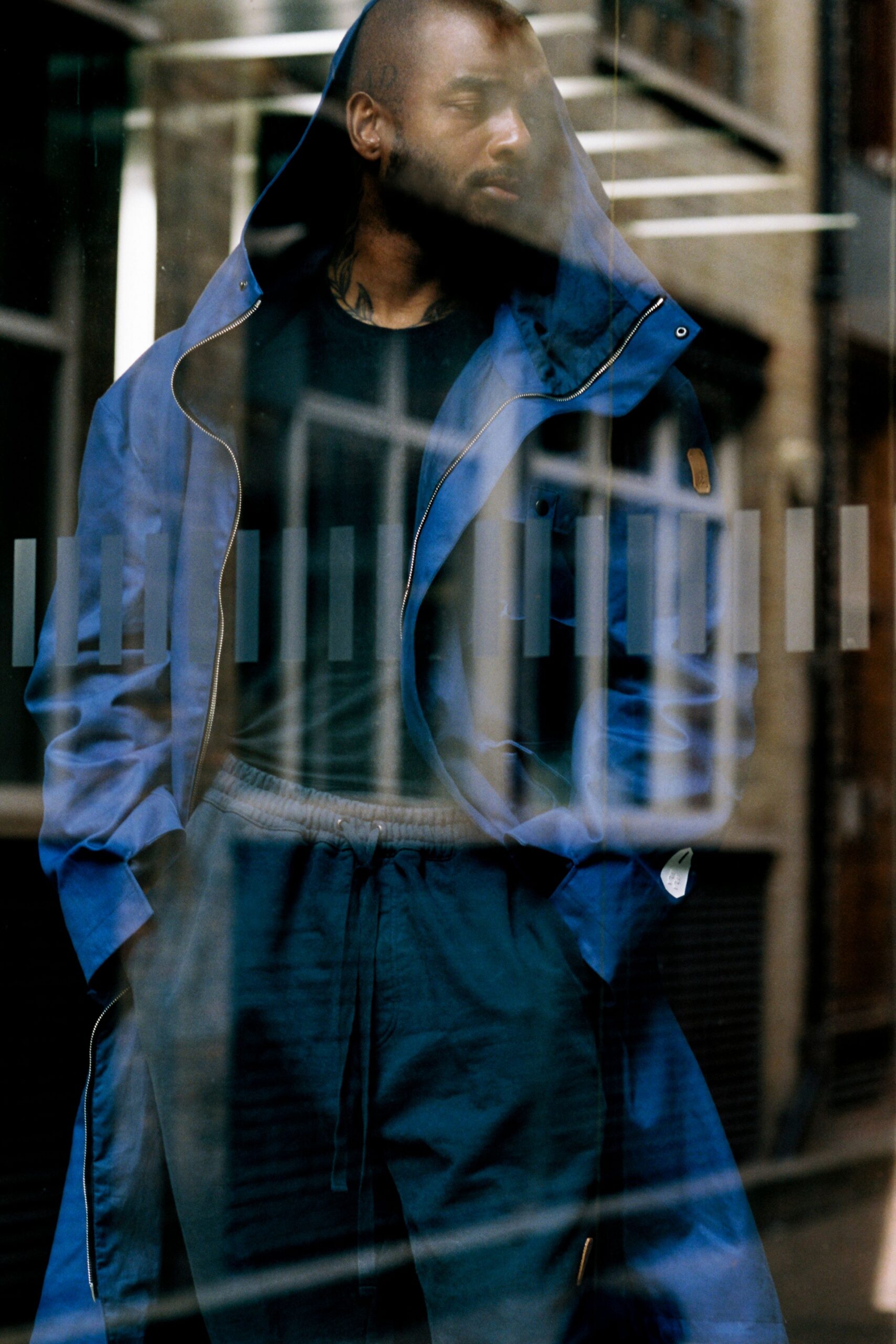 blue relaxed coat with pants