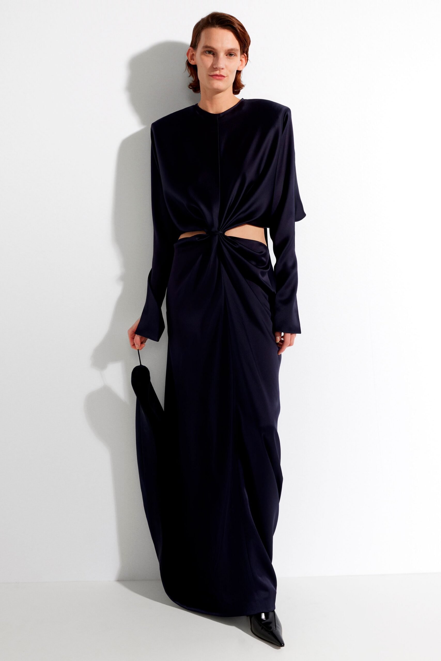 black silk fitted gown