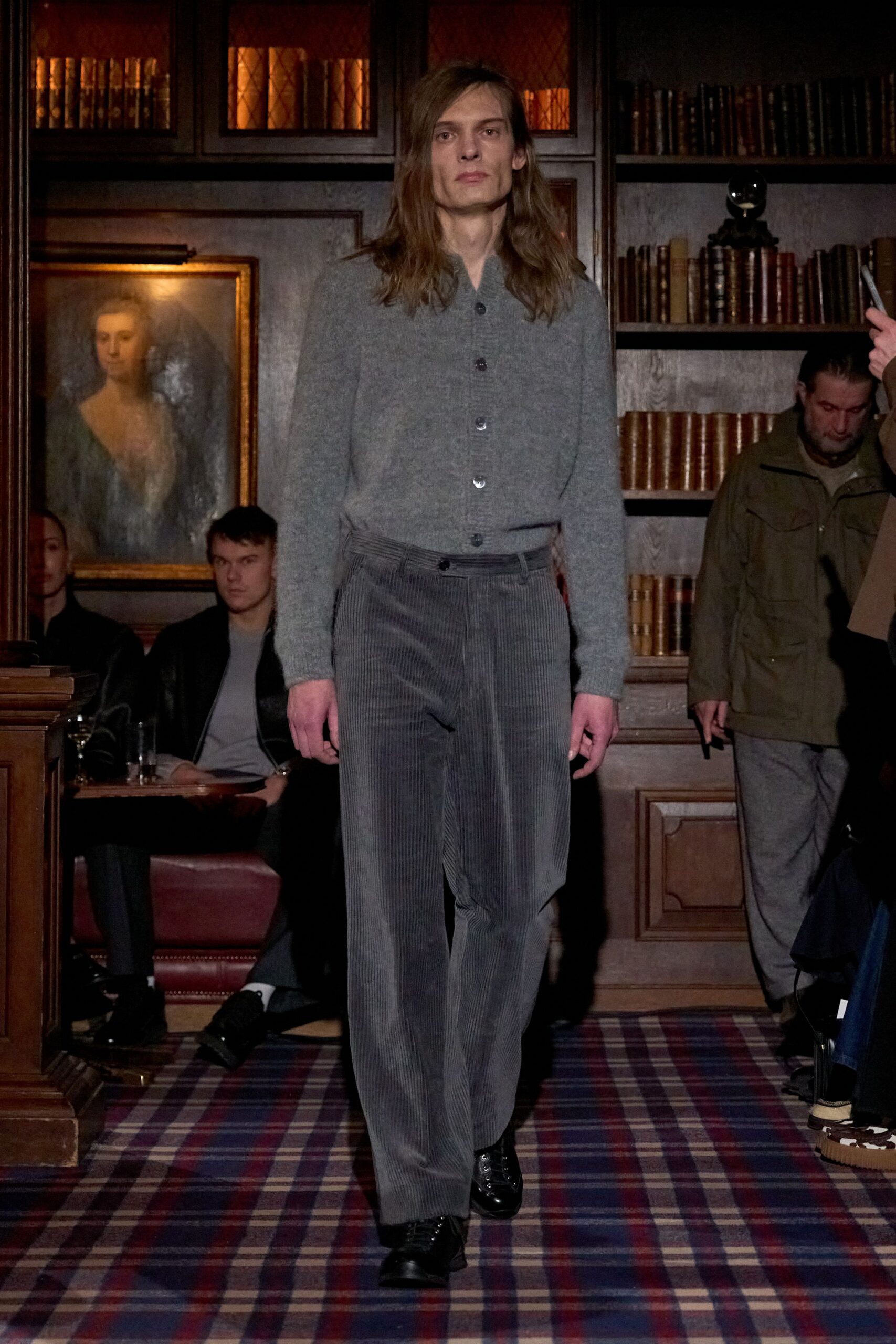 gray wool sweater with black pants