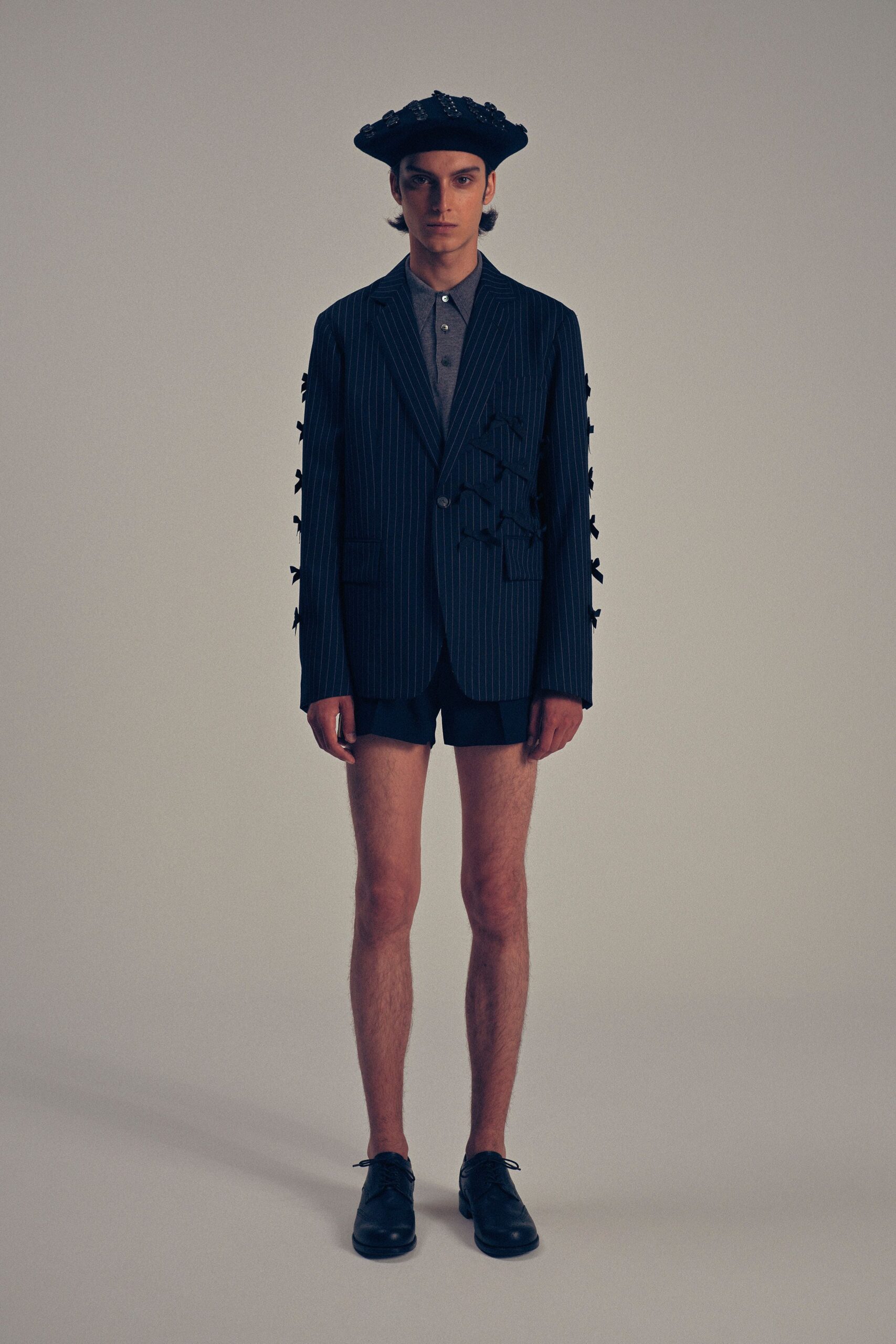 black and blue tailored blazer with shorts