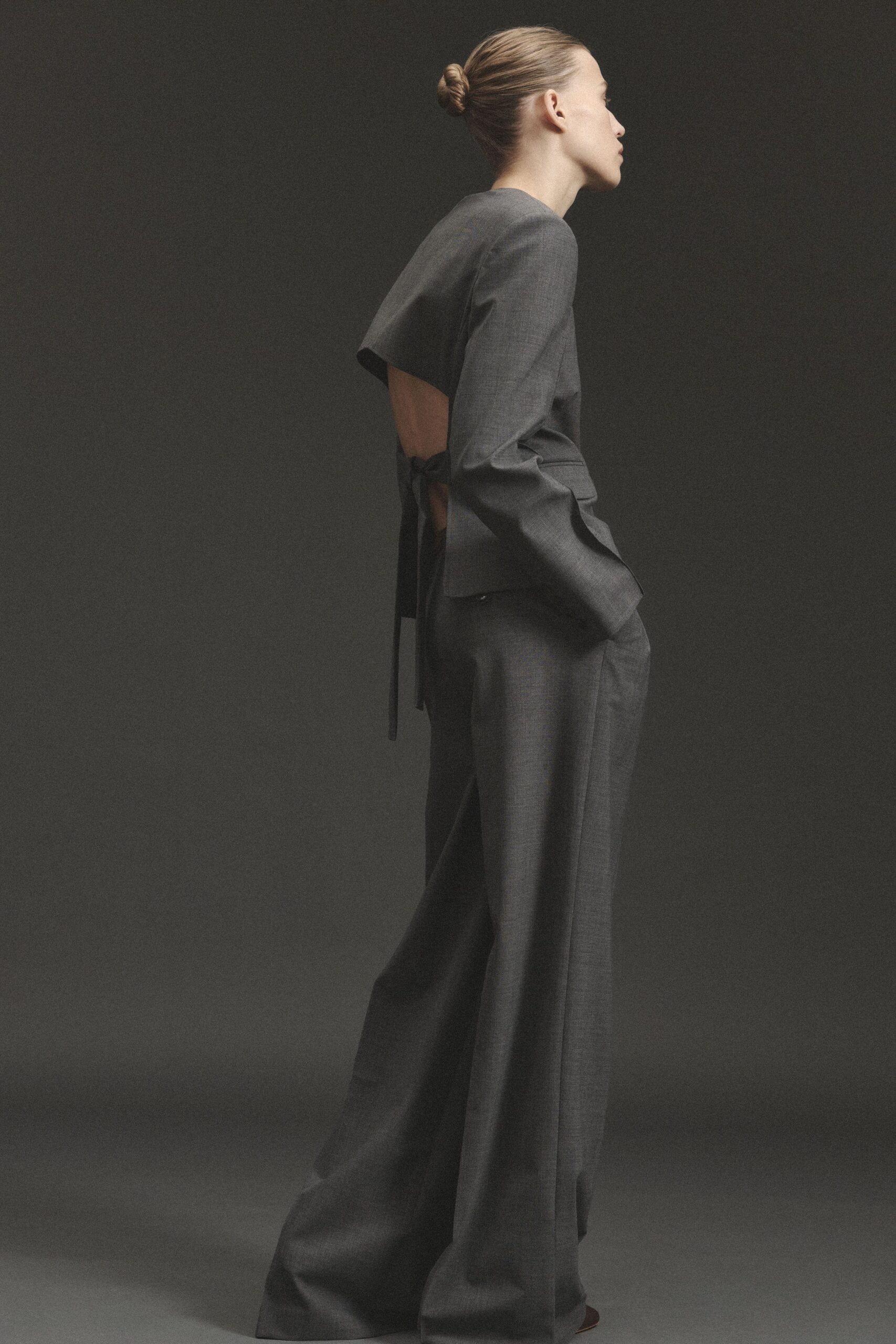 gray fitted backless jumpsuit