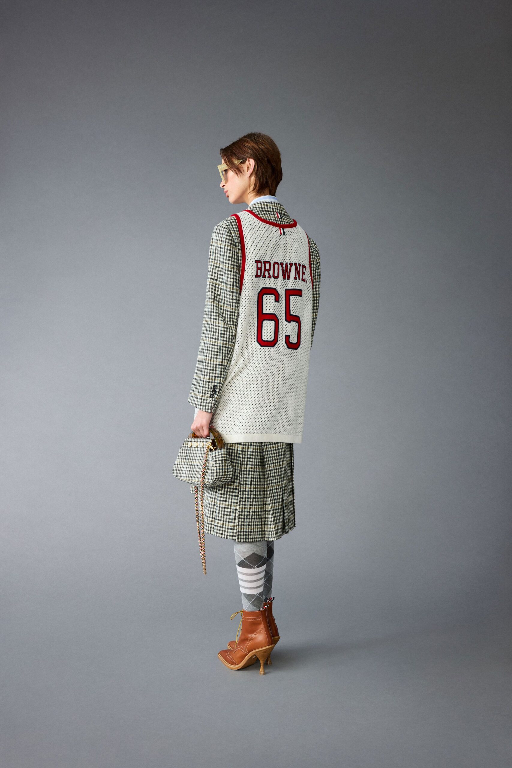 checked blazer layered midi dress