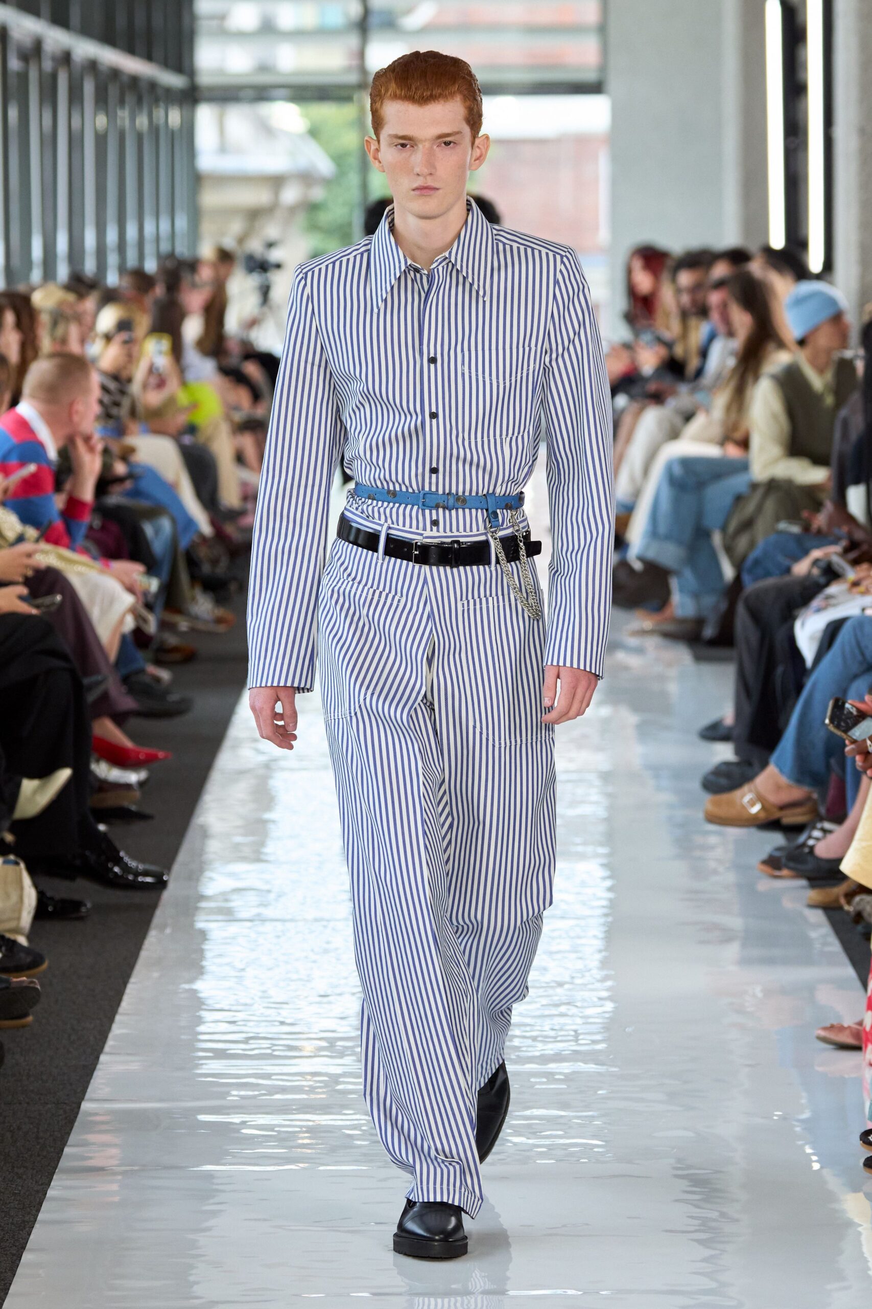 striped shirt and pants outfit
