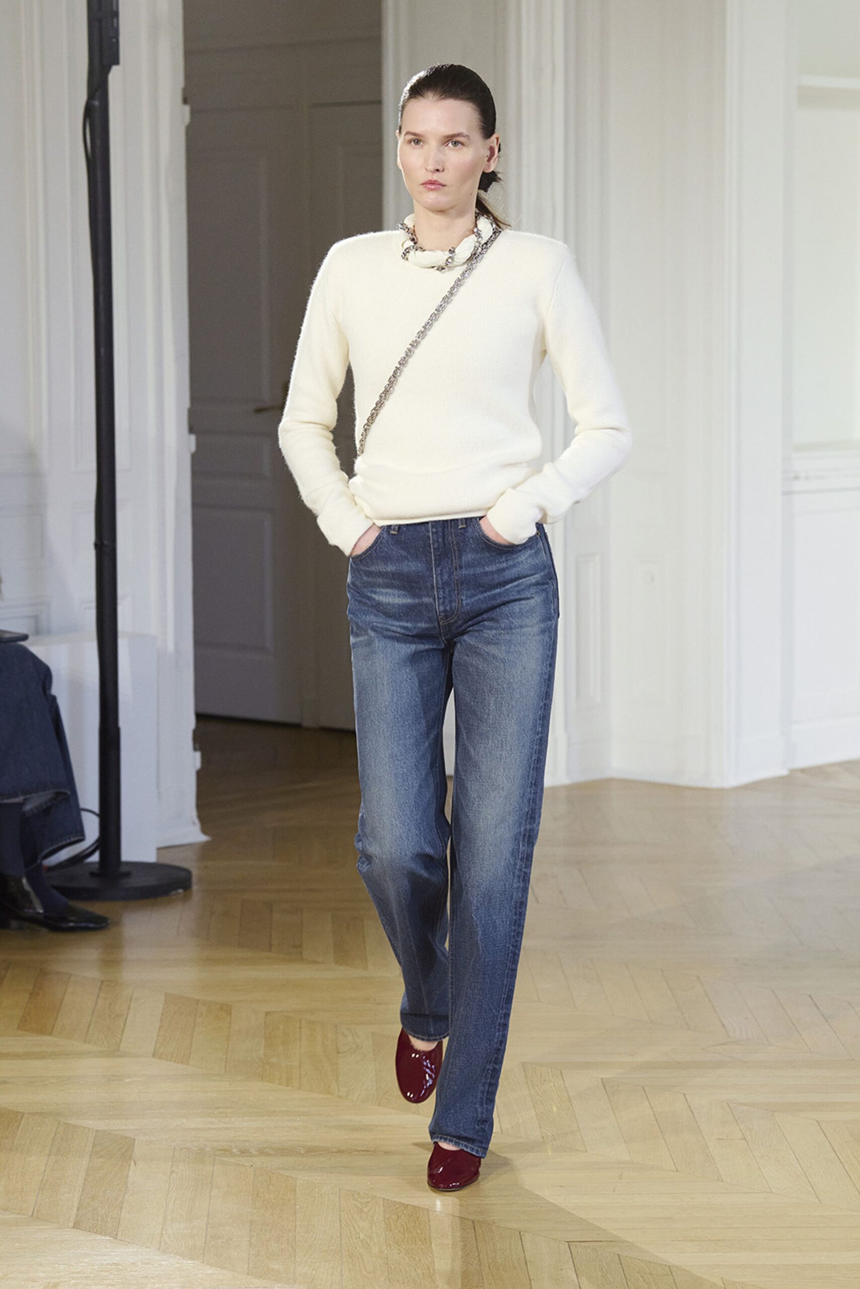 blue denim relaxed high-waisted straight-leg jeans